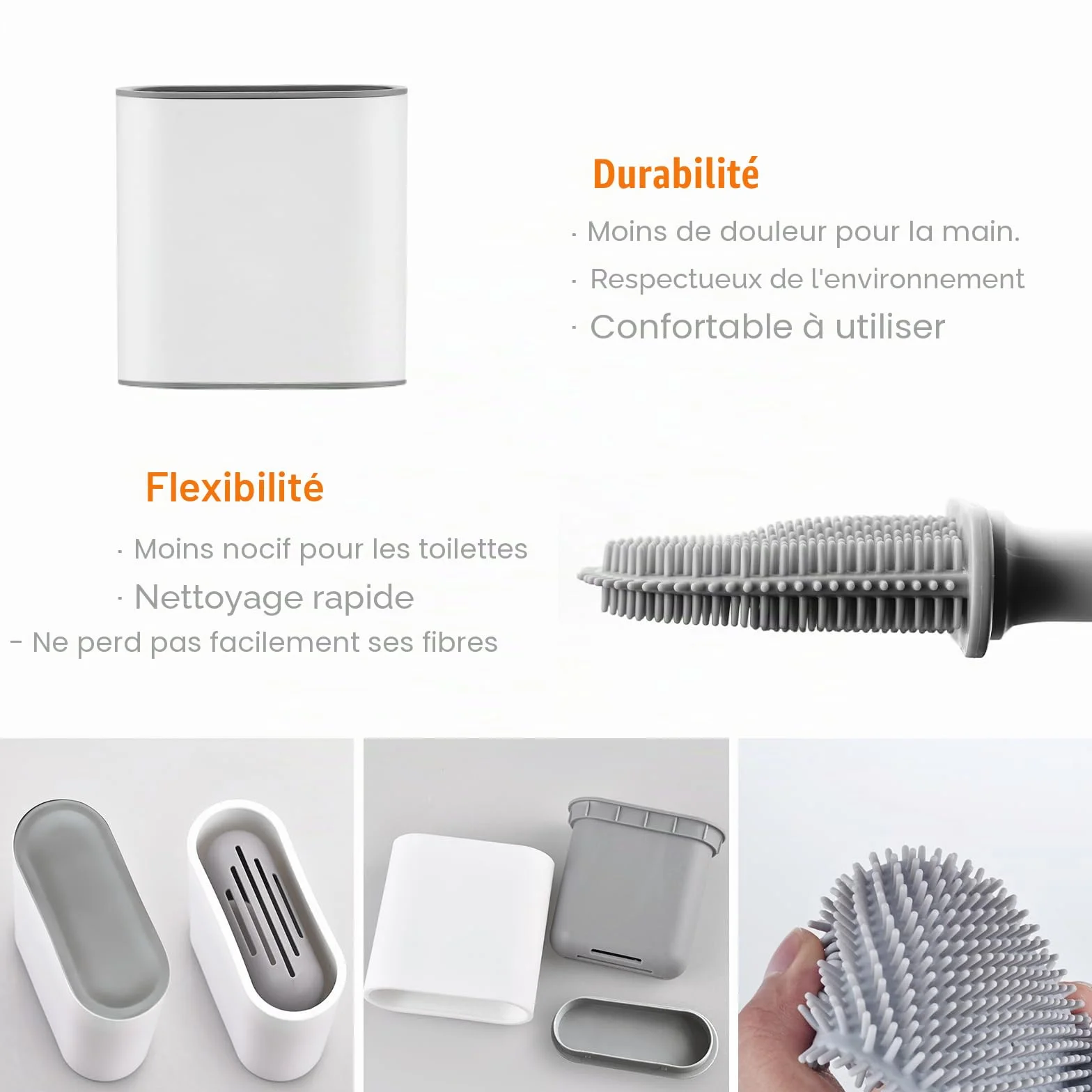 Ibergrif Brosse WC Silicone Antibactérienne Montage Mural Blanc