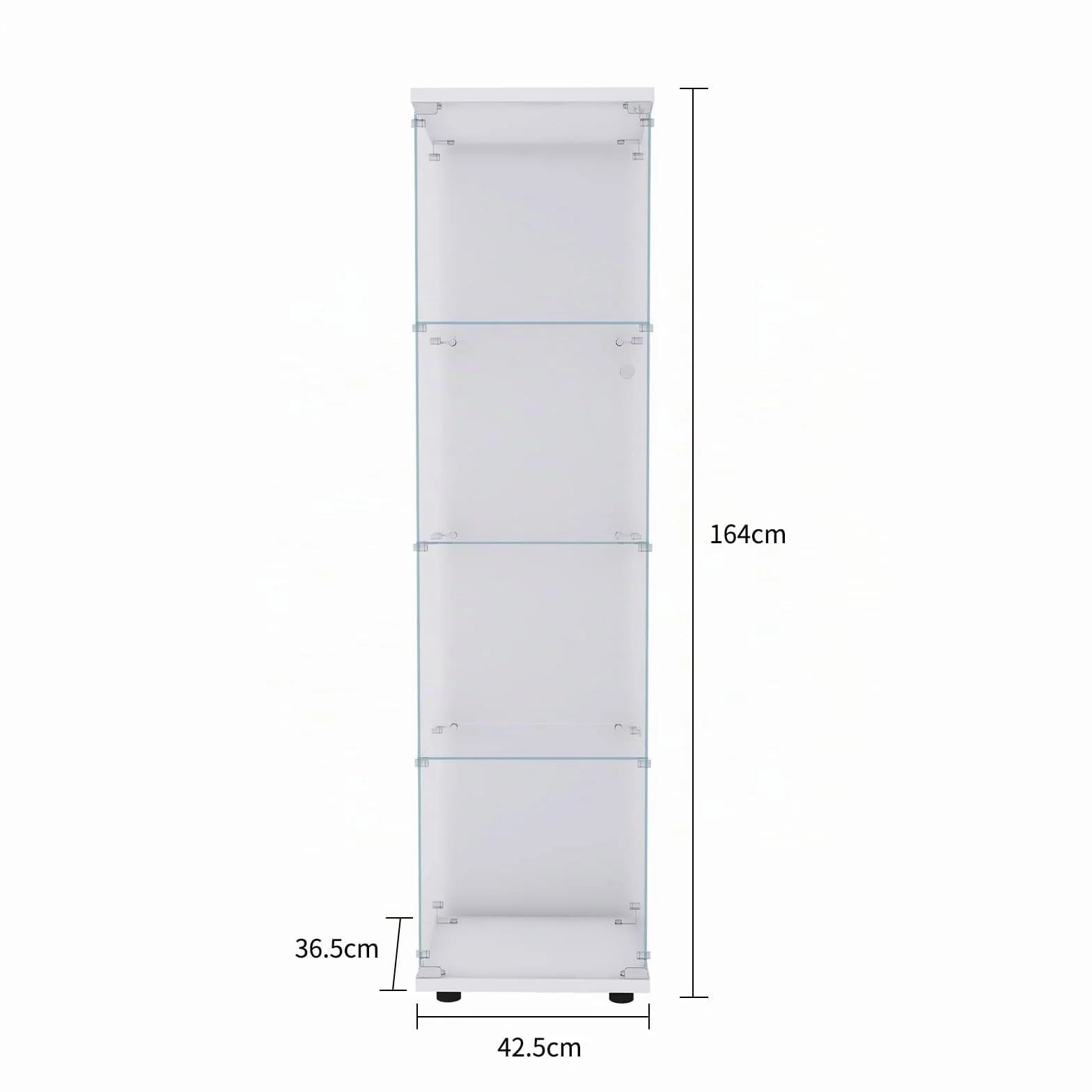 Vitrine en verre trempé 4 couches Transparente Étanche à la poussière Avec portes et serrure Salon, chambre à coucher, bureau 42,5 x 36,5 x 164 cm