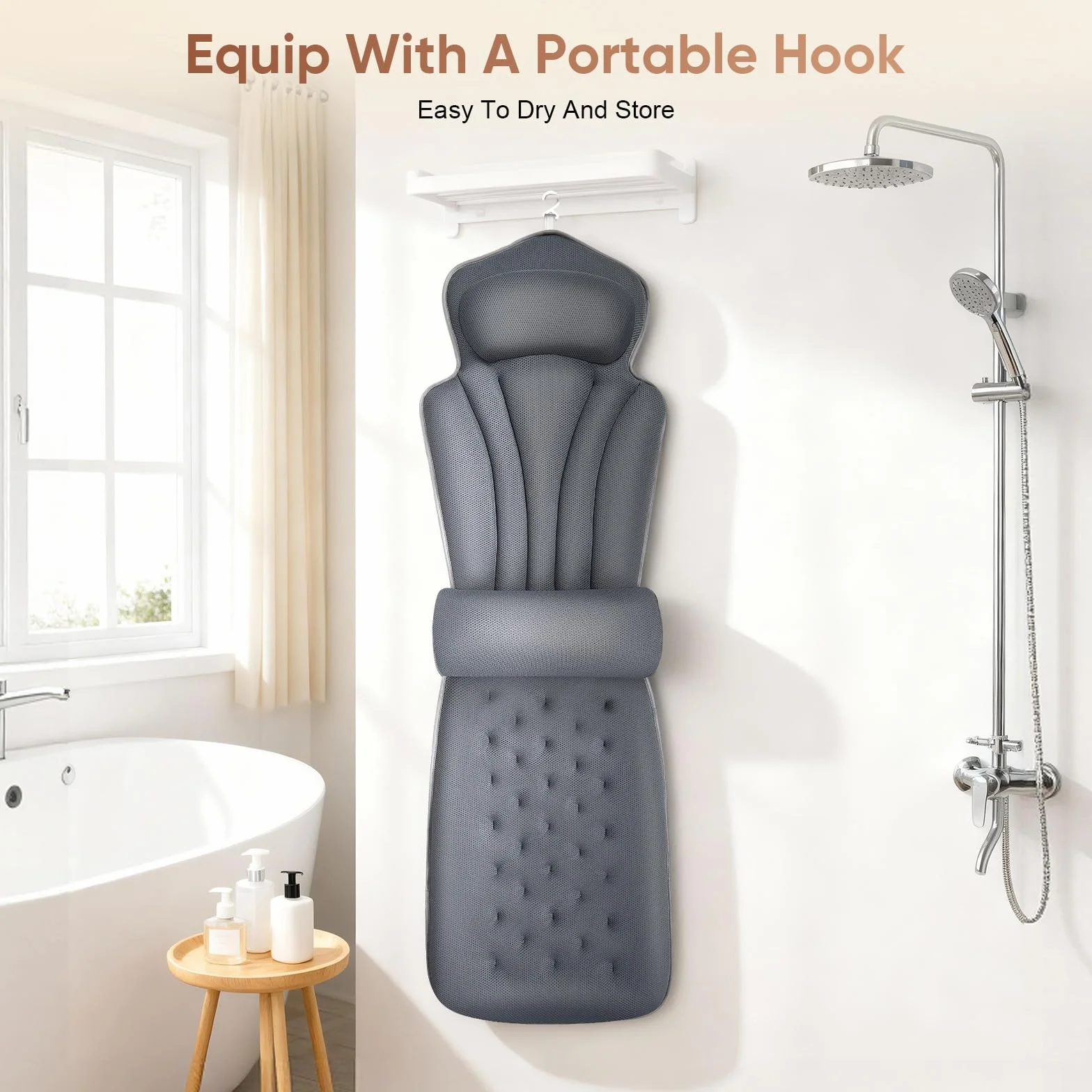Coussin Baignoire Corps Complet 4D, Matelas de Bain, Oreiller Baignoire avec Appui-tête et Coussin supplémentaire Amovible 133 x 41 cm et Sac de Toilette