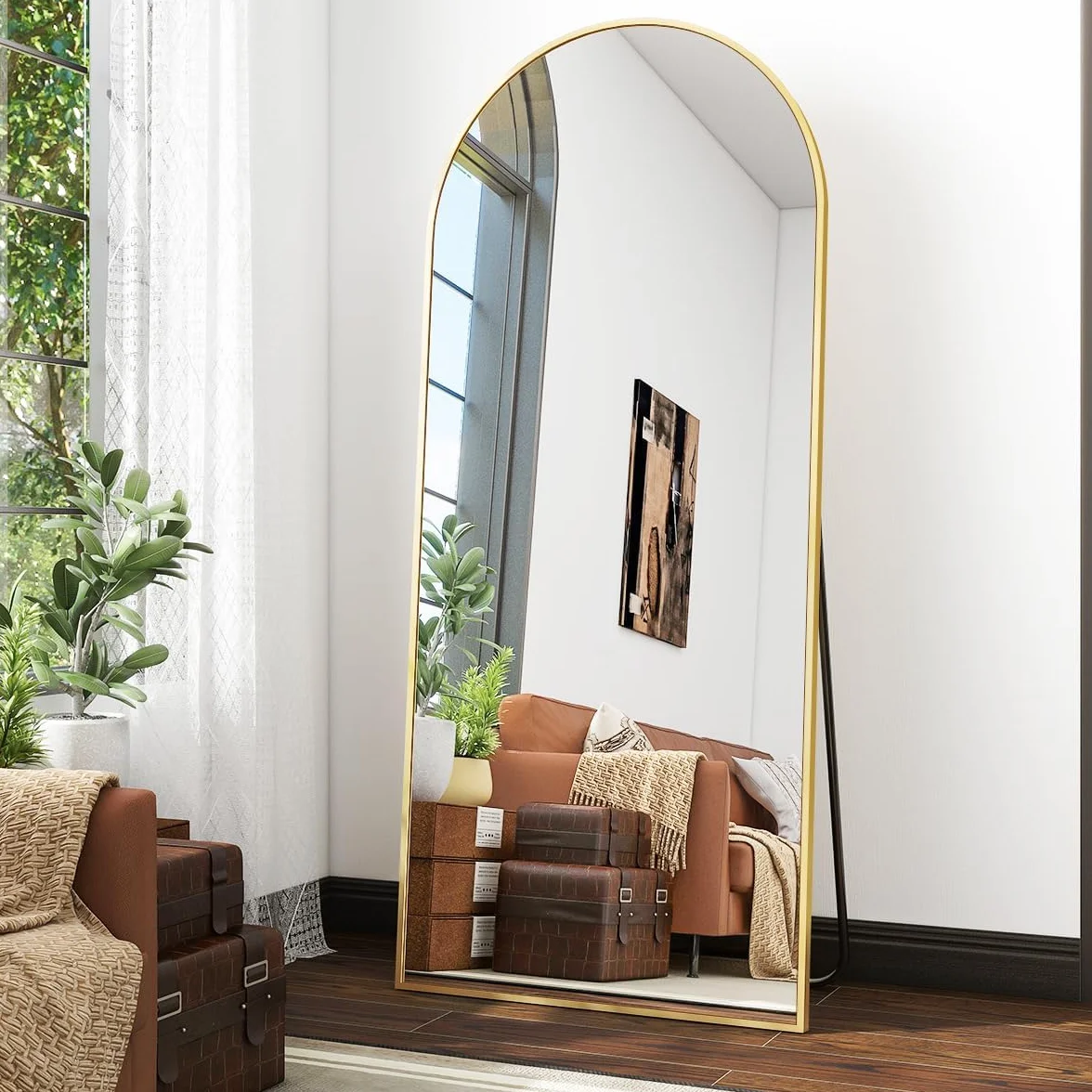 Koonmi Miroir sur pied 171 x 76 cm Miroir arque Verre robuste Doré