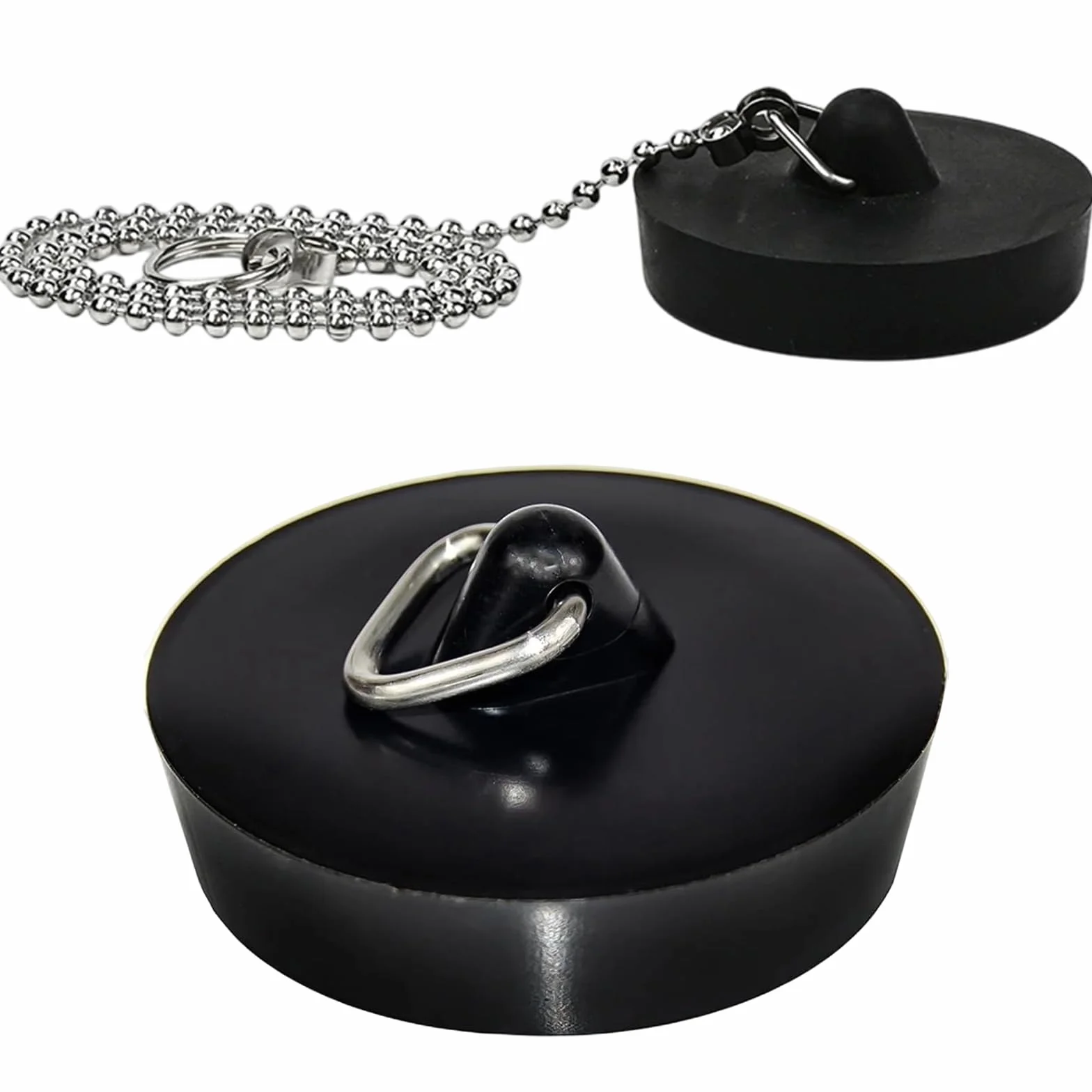 Bouchons de Vidange en Caoutchouc pour Évier, Lot de 2, 45–47 mm, Noir