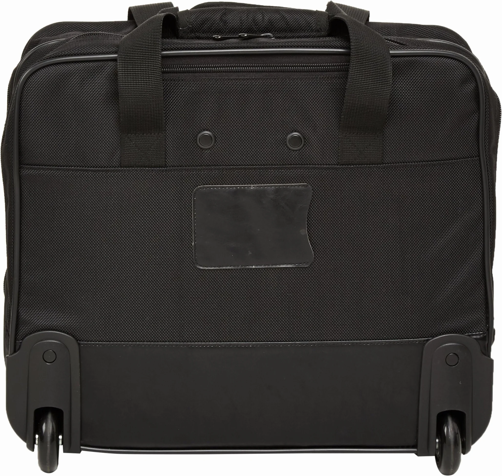 Amazon Basics - Wózek na laptopa z szybko poruszającymi się kółkami i łatwo dostępną kieszenią przednią – nadaje się do laptopów do 15.6 cali ( 39.6 cm ), czarny
