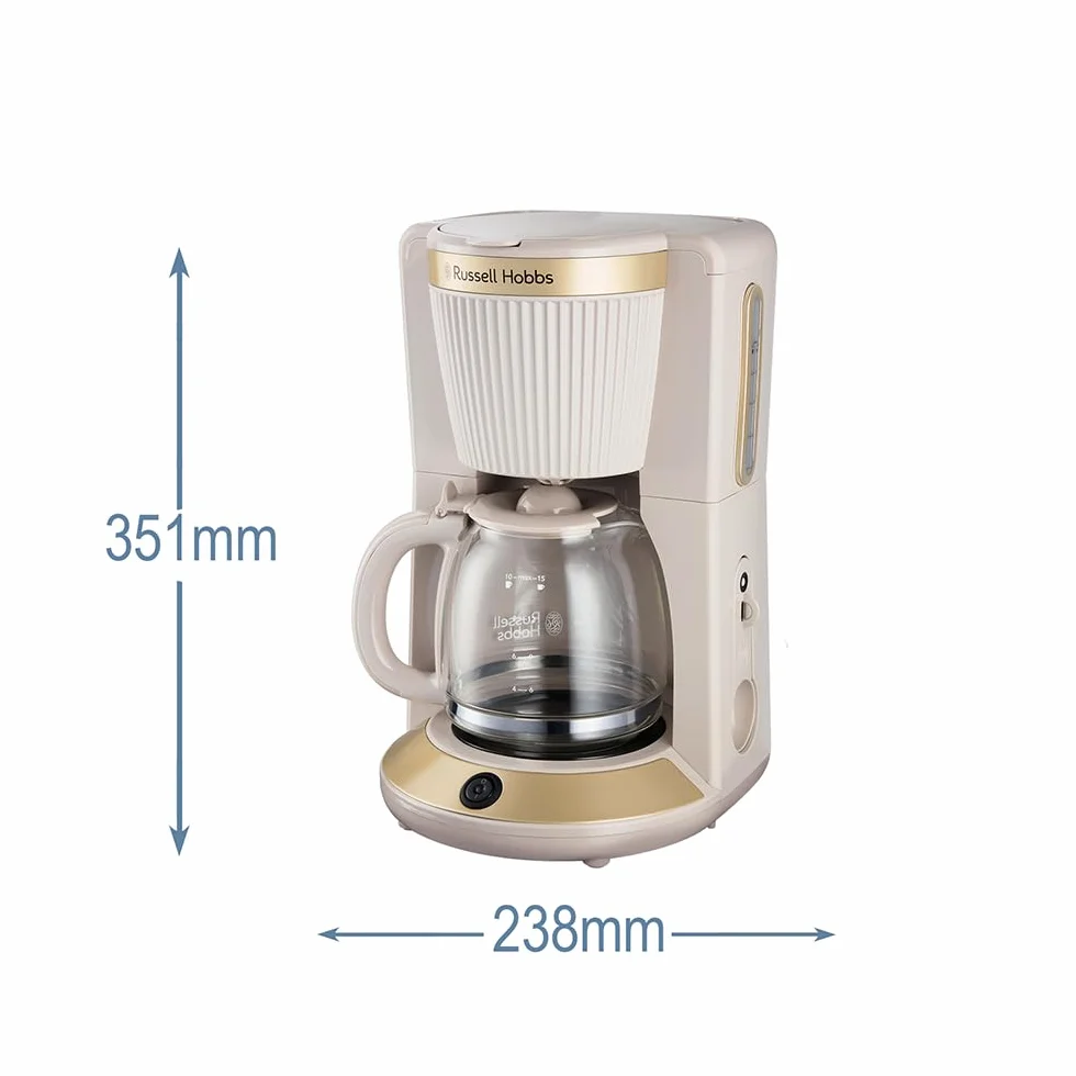 Russell Hobbs Cafetière filtre [1,25 L : 10-15 tasses, 1 100 W] Brontë Beige (technologie WhirlTech, anti-goutte, plaque chauffante, verseuse en verre, fonction pause et versement) 26781-56