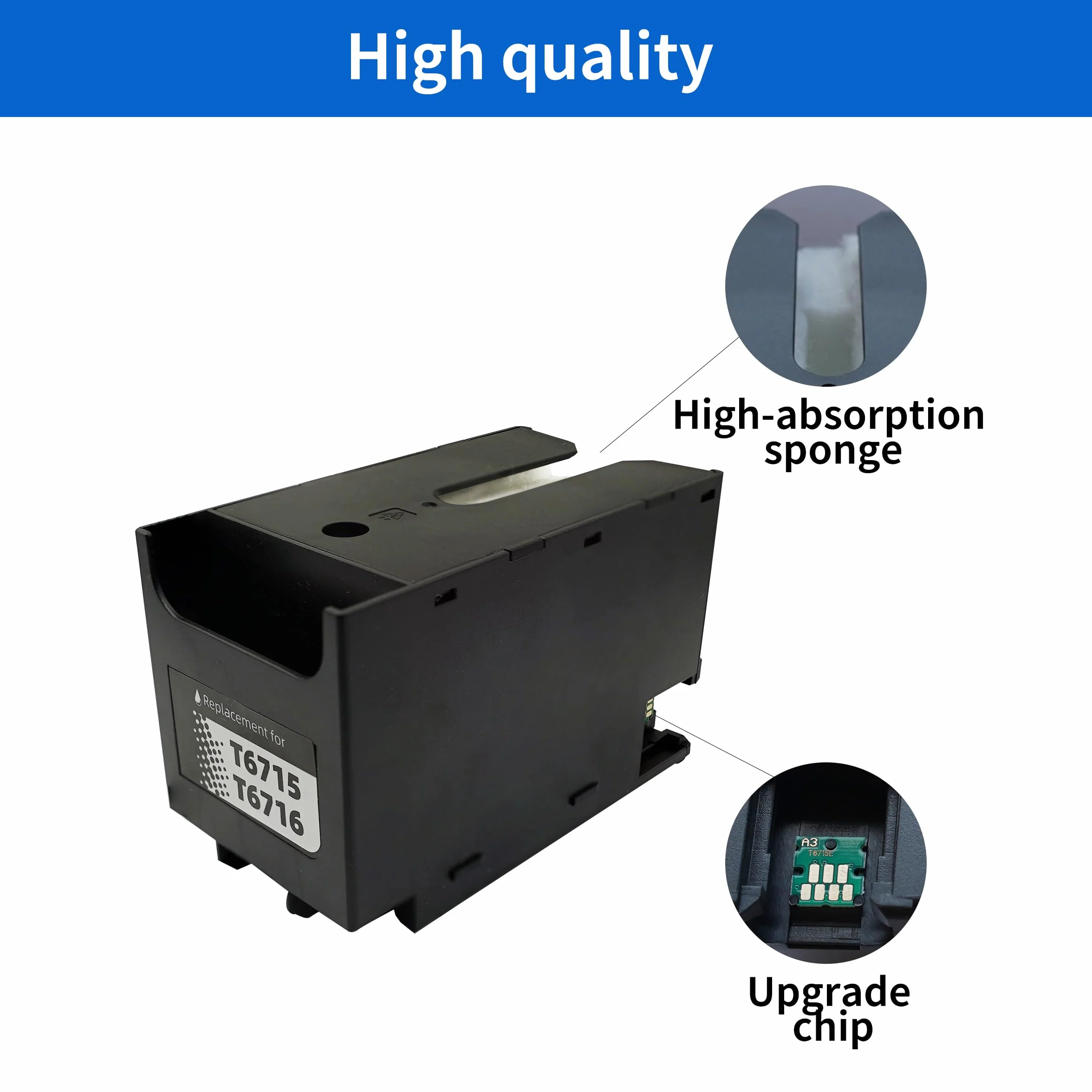 Boîte de maintenance compatible Epson T6715 T6716 pour Workforce Pro WF-3820DWF WF-C4810DTWF WF-4820DWF WF-4720DWF WF-M5799DWF WF-4830DTWF WF-C5710DWF