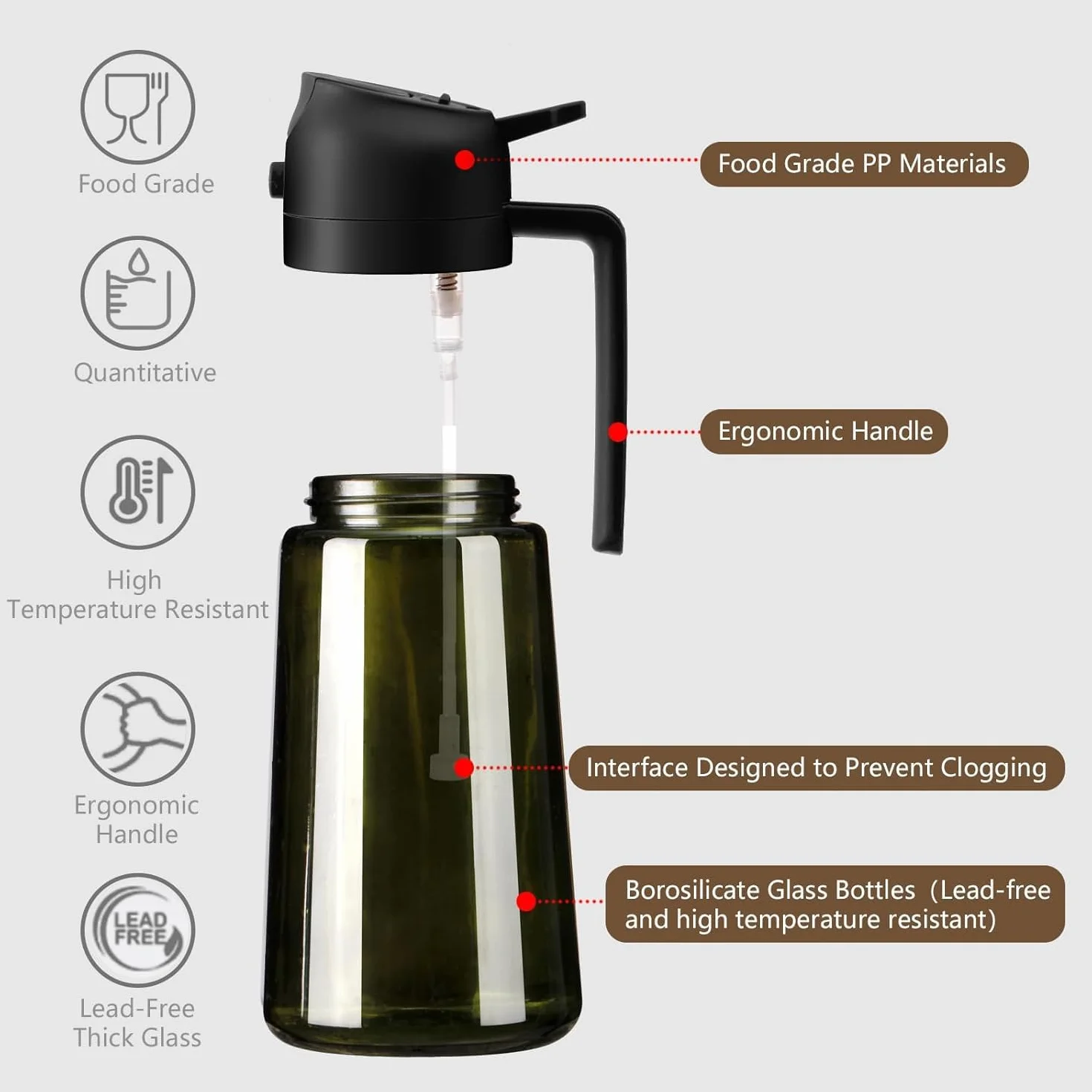 Vaporisateur à Huile 470 ml en Verre Résistant à la Lumière pour Cuisine Friteuse Air Salade Barbecue