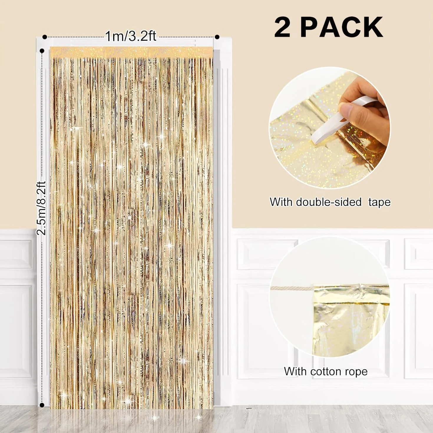 Rideaux à paillettes aluminium doré 1 x 2,5 m Lot de 2 décoration fête anniversaire