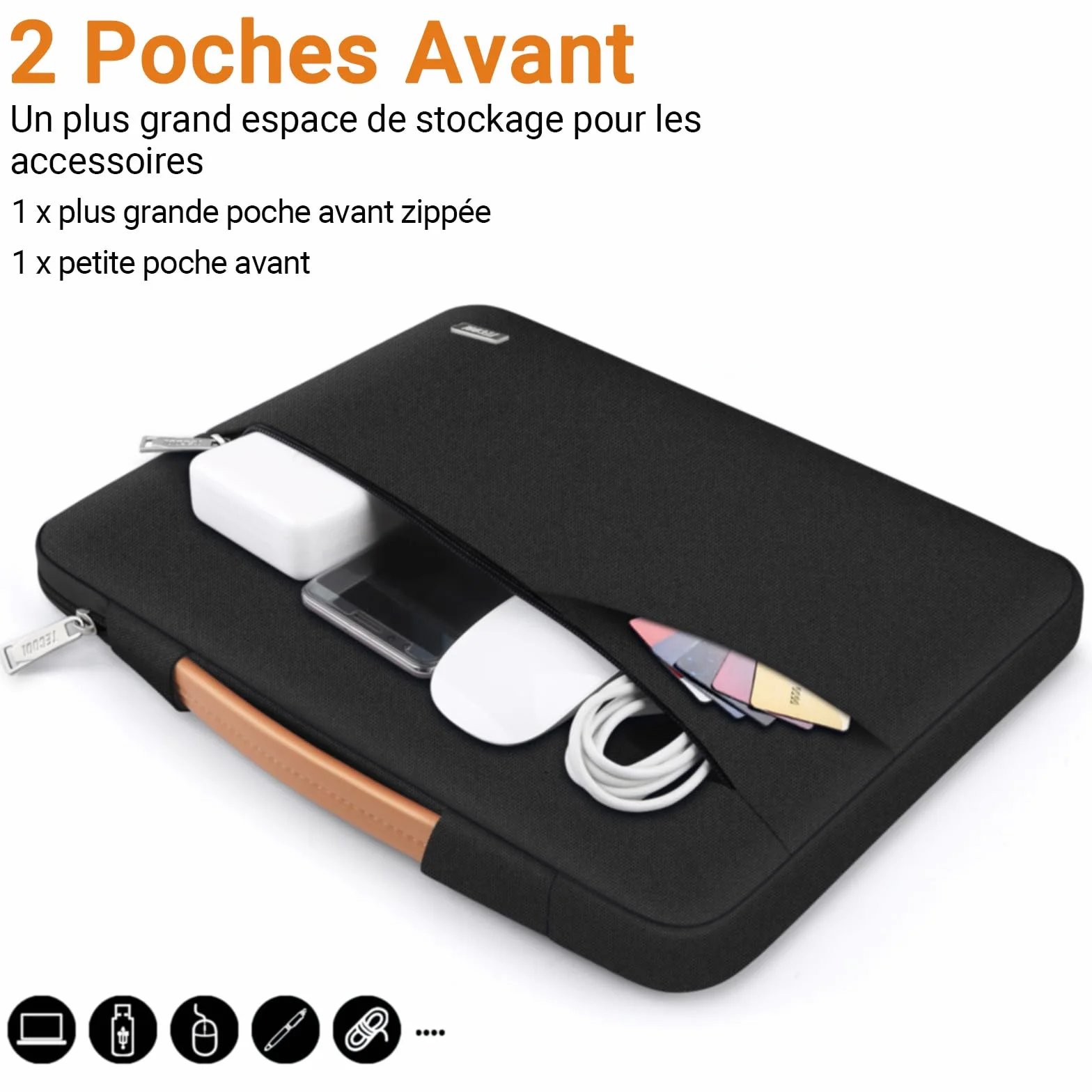 TECOOL Housse Ordinateur Portable 15,6 Pouces Antichoc Imperméable Sacoche Protection Noir