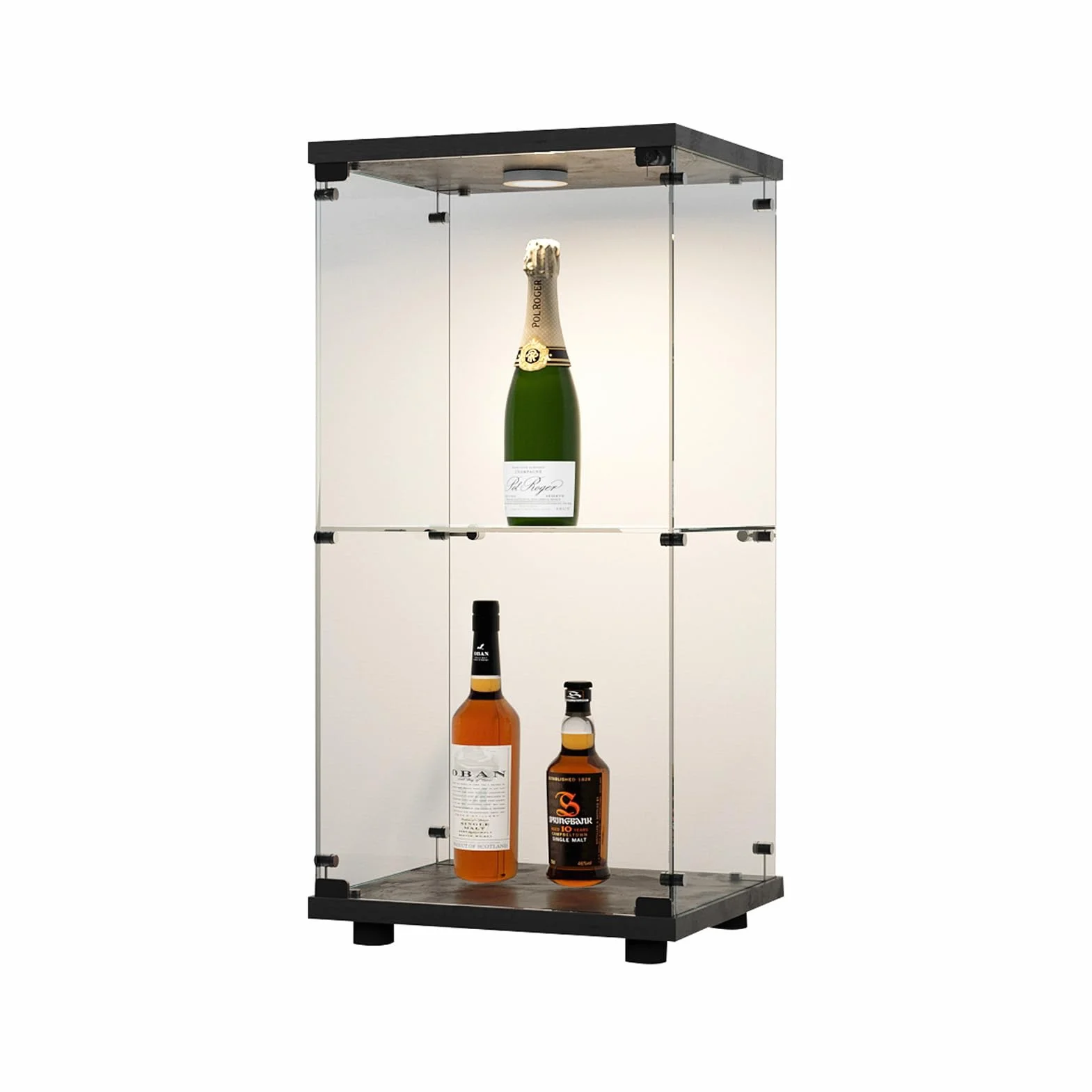 Vitrines, vitrines en Verre, armoires de Rangement Verticales en Verre,Vitrine Verre avec LED,adaptées aux Salons, Chambres, Bureaux (Noir, 2 étages),88x43x37cm