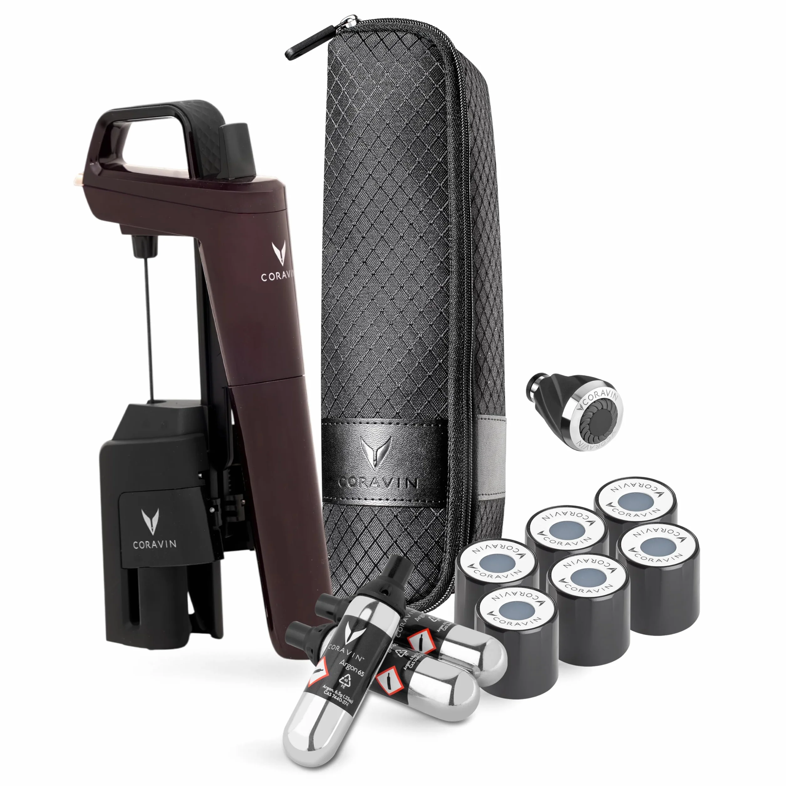 Coravin Timeless Six Plus Système de conservation du vin – Avec 3 capsules de gaz argon pur, 6 bouchons à vis et aérateur de vin – Édition limitée Hermitage Red