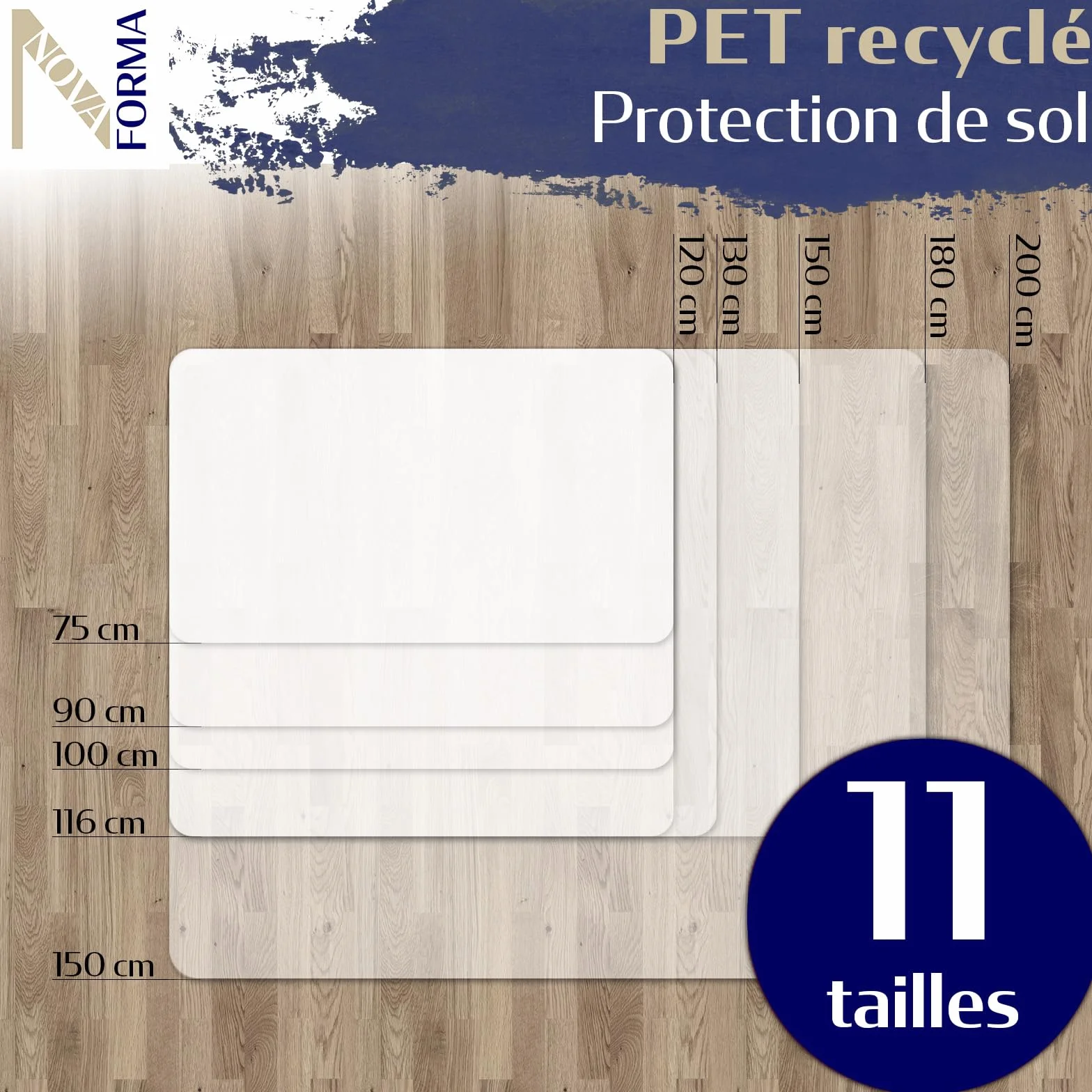 NOVA FORMA Tapis de Protection de Sol en Pet recyclé pour sols durs – Tapis antidérapant sous Chaise de Bureau – Protège Sol Contre Les Rayures & Les salissures – 116 x 150 cm, Transparent