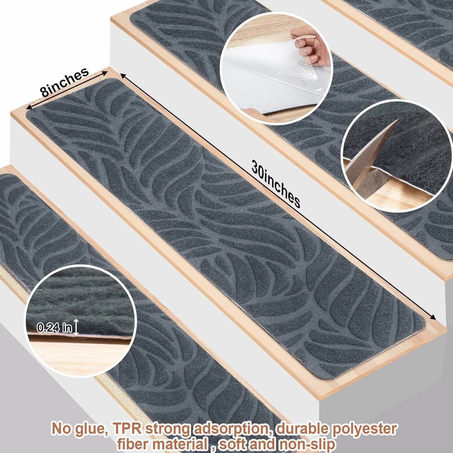 Antidérapant Tapis Marche Escalier Auto-Adhésif 76 x 20cm 15pces pour Enfants et Chiens (Gris)