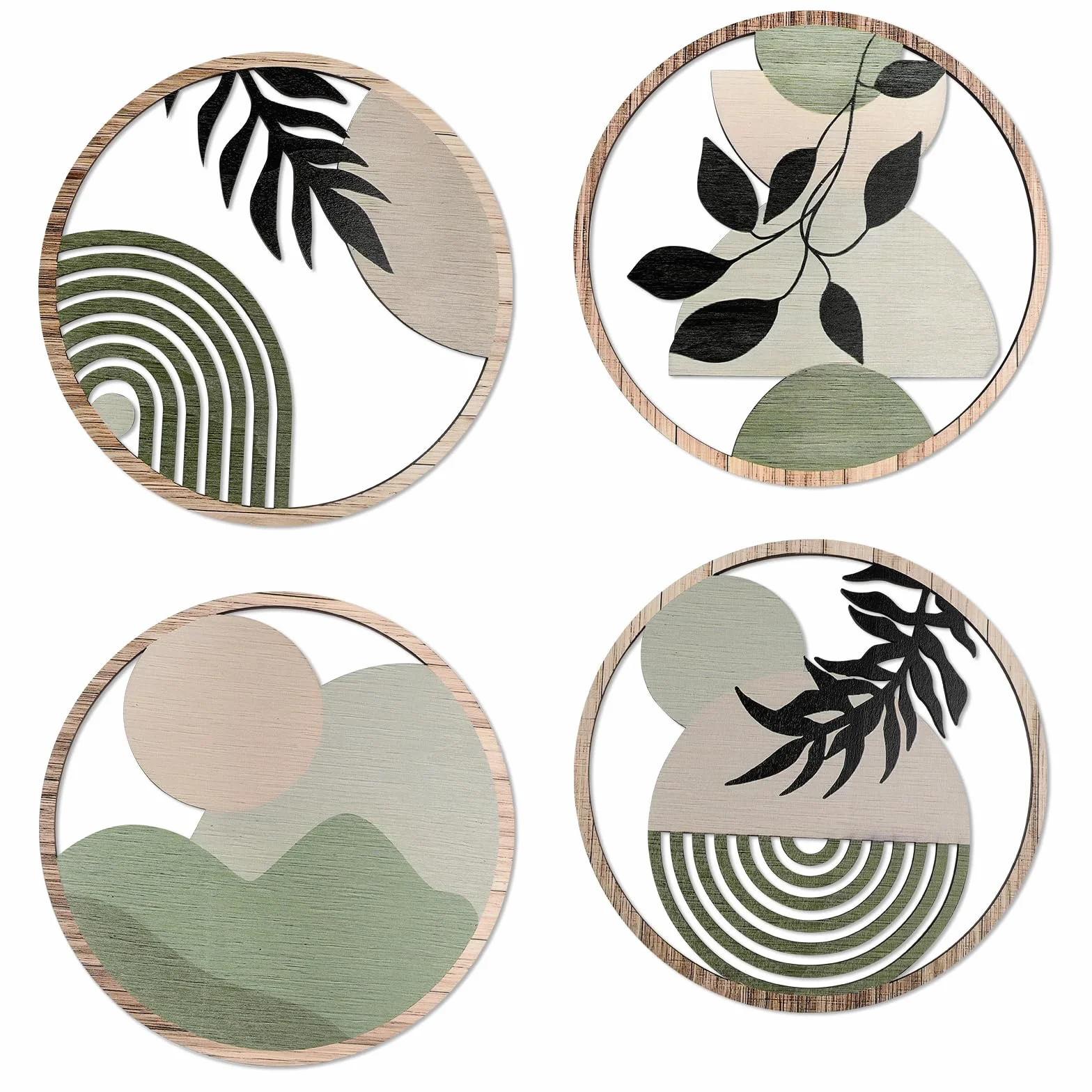 DETENE 4 Pièces Décoration Murale Bohème en Bois Art Mural Boho Vert Salon Ferme