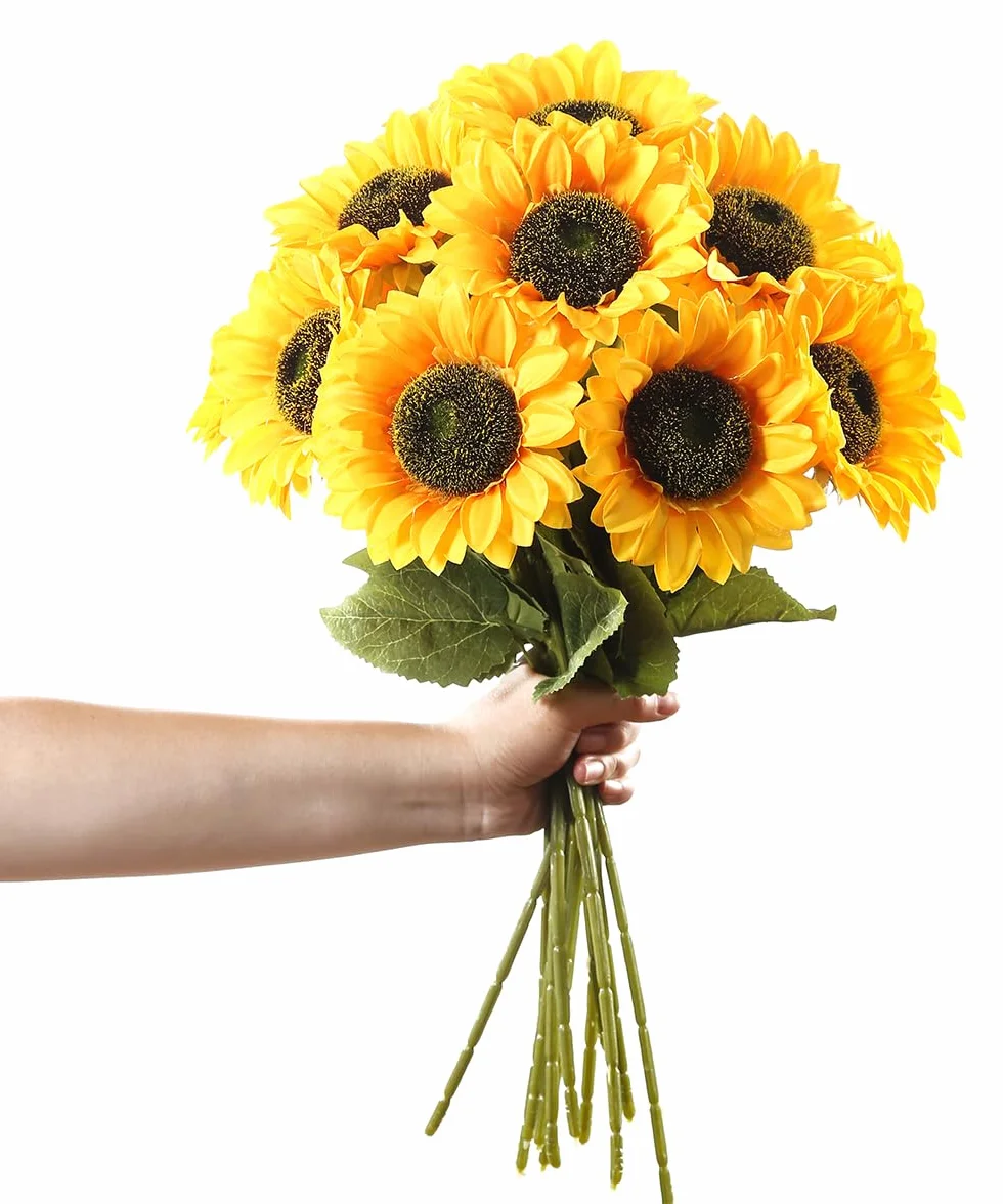 Tournesols Artificiels 8 Pcs 45 cm Fausses Fleurs Tournesol en Plastique pour Vases Hauts Décoration