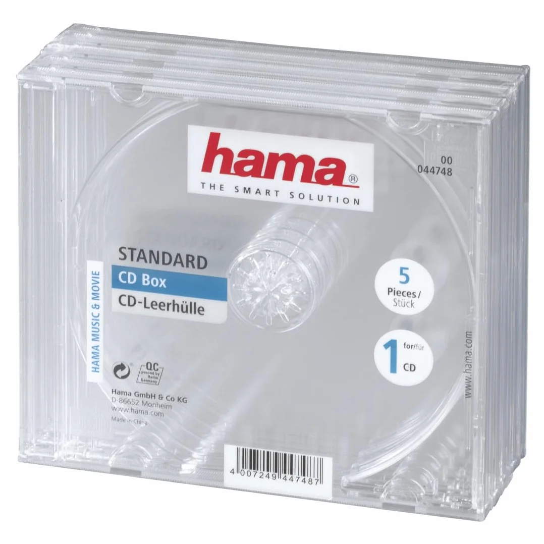 Hama Opakowanie na płyty CD-BOX (etui, pudełko, do przechowywania 5 sztuk, 12,4x14,1,04 cm do płyt na płytę) przezroczyste