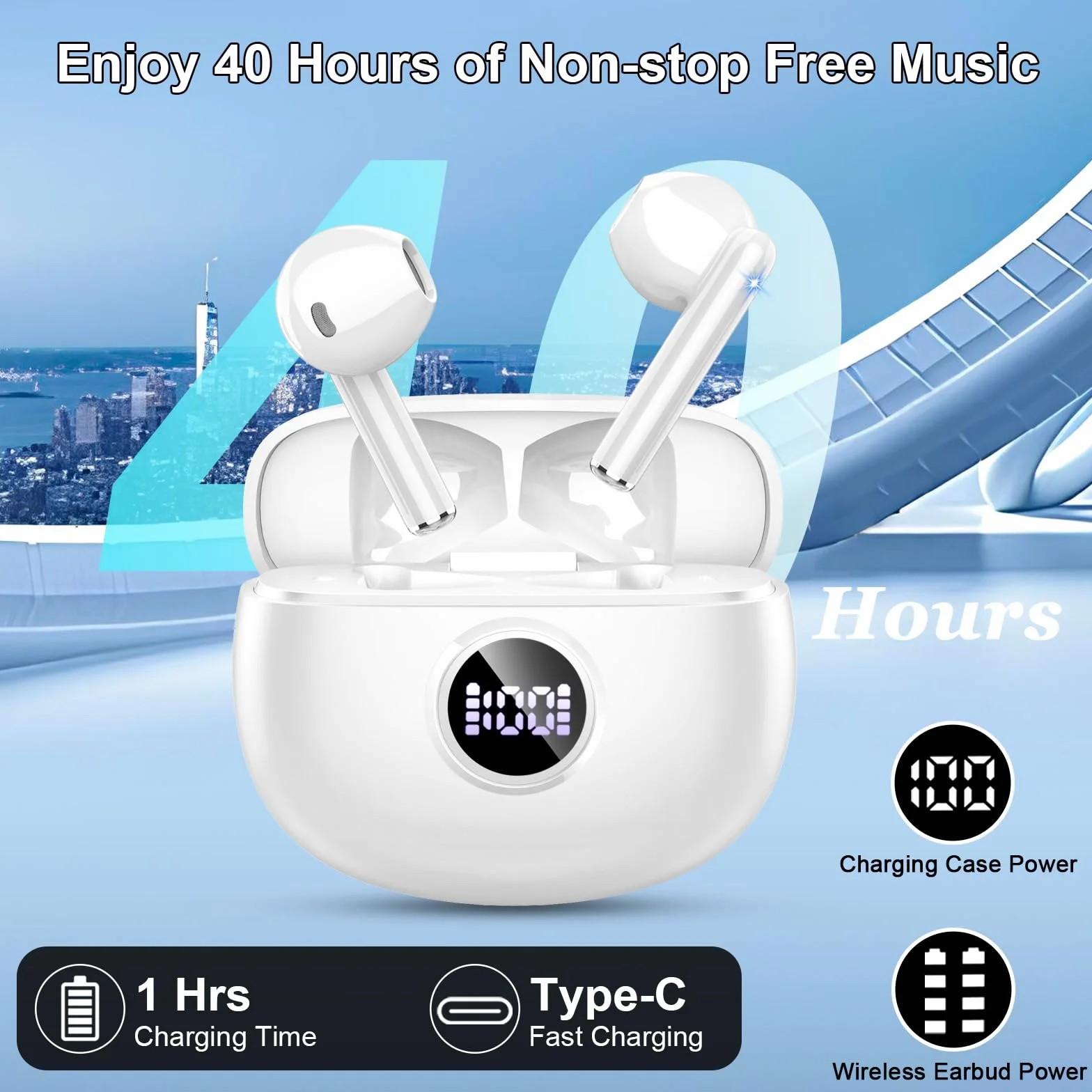 Zestaw słuchawkowy Bluetooth, 2024 Bluetooth 5.3 Stereo z 4 mikrofonem ENC, bezprzewodowe słuchawki douszne z redukcją szumów, 40 godzin bezprzewodowe słuchawki IP7, wodoodporne słuchawki Bluetooth,