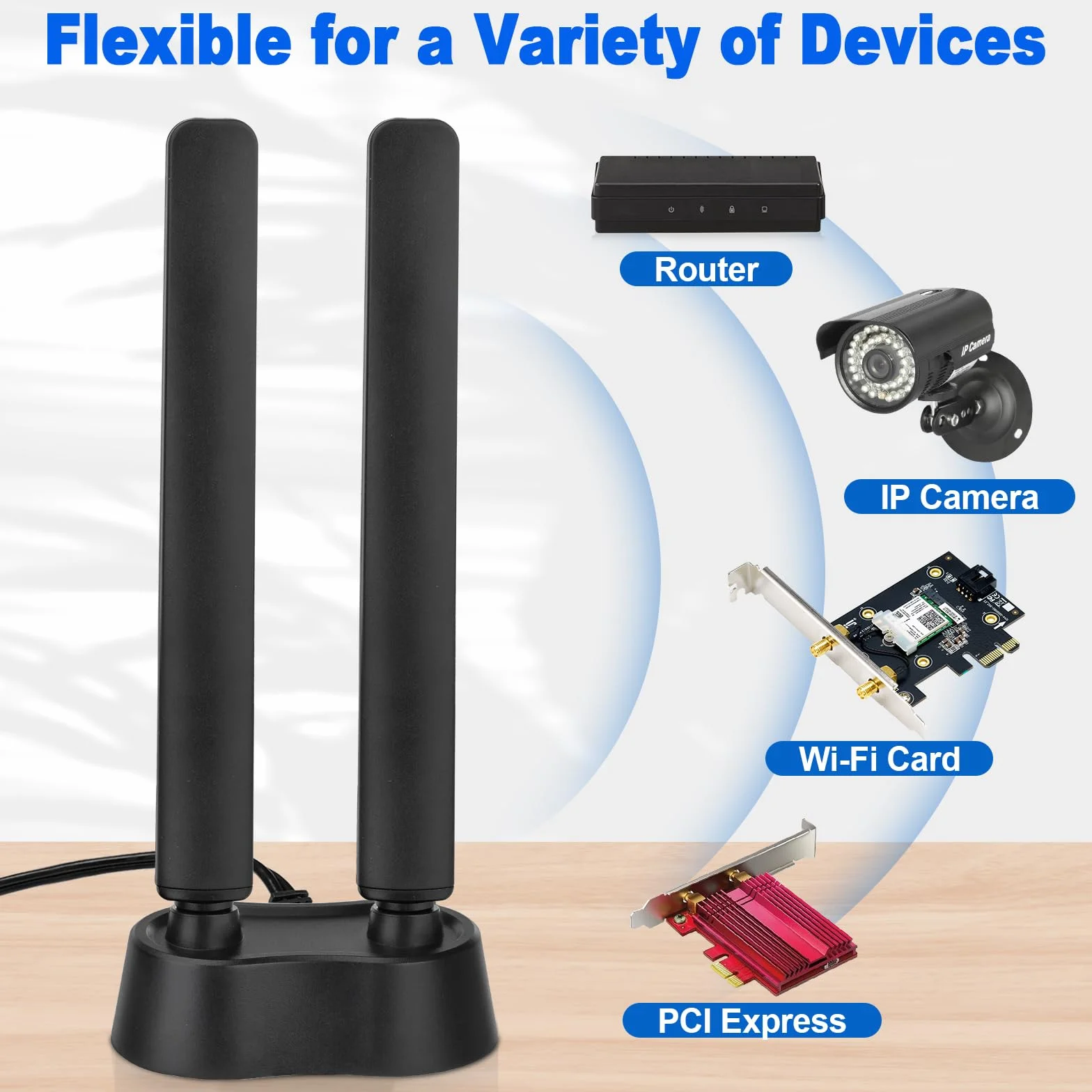 Eightwood Antena WiFi 6E 2,4 g/5 g/5,8 g/6 g wzmacniacz sygnału WLAN trójpasmowa podstawa magnetyczna z przedłużaczem RP-SMA do routera Wi-Fi 5/6/6E PCI PCI-E karty PC płyta główna Bluetooth
