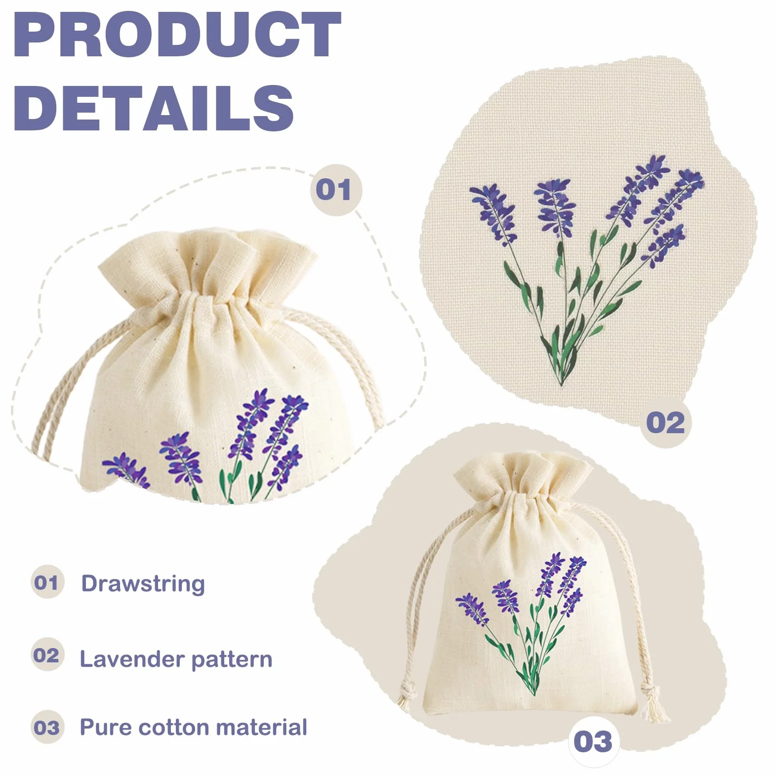 Sachets à Remplir Lavande Vides Lot de 12 Pochons Tissu avec Cordon de Serrage Réutilisables