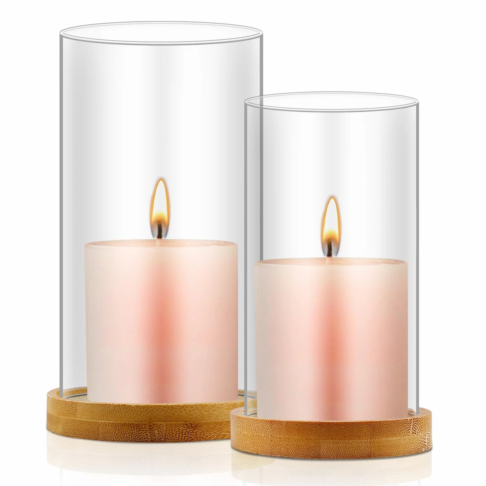 Bougie Vase,2 Pièces Grand Bougeoir en Verre avec Sol,Cylindrique en Verre,Bougeoir Verre Cylindriques pour Bougies,Décoration,Mariage,Transparent(85 * 150mm+95 * 200mm)