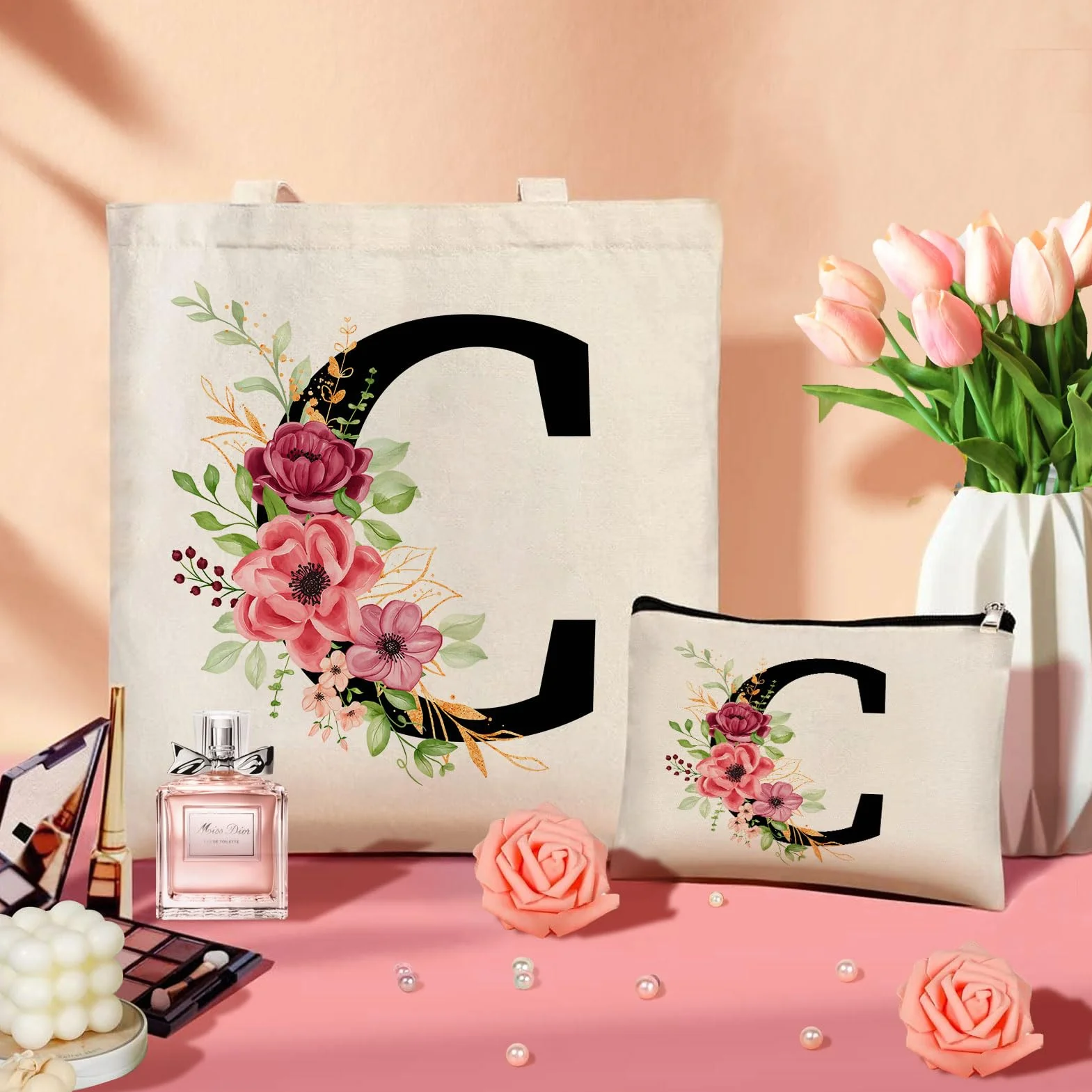 Sac Fourre-Tout Personnalisé Initiale Coton Cadeau Femme Tarklanda