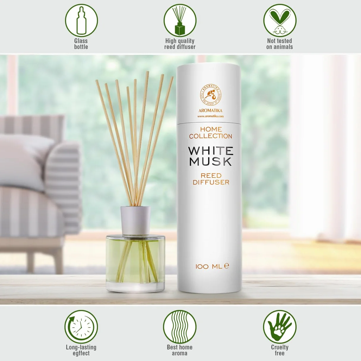 Diffuseur de Parfum Musc Blanc 100 ML - Fraîche et Durable - Assainisseur d'Air - Aromathérapie