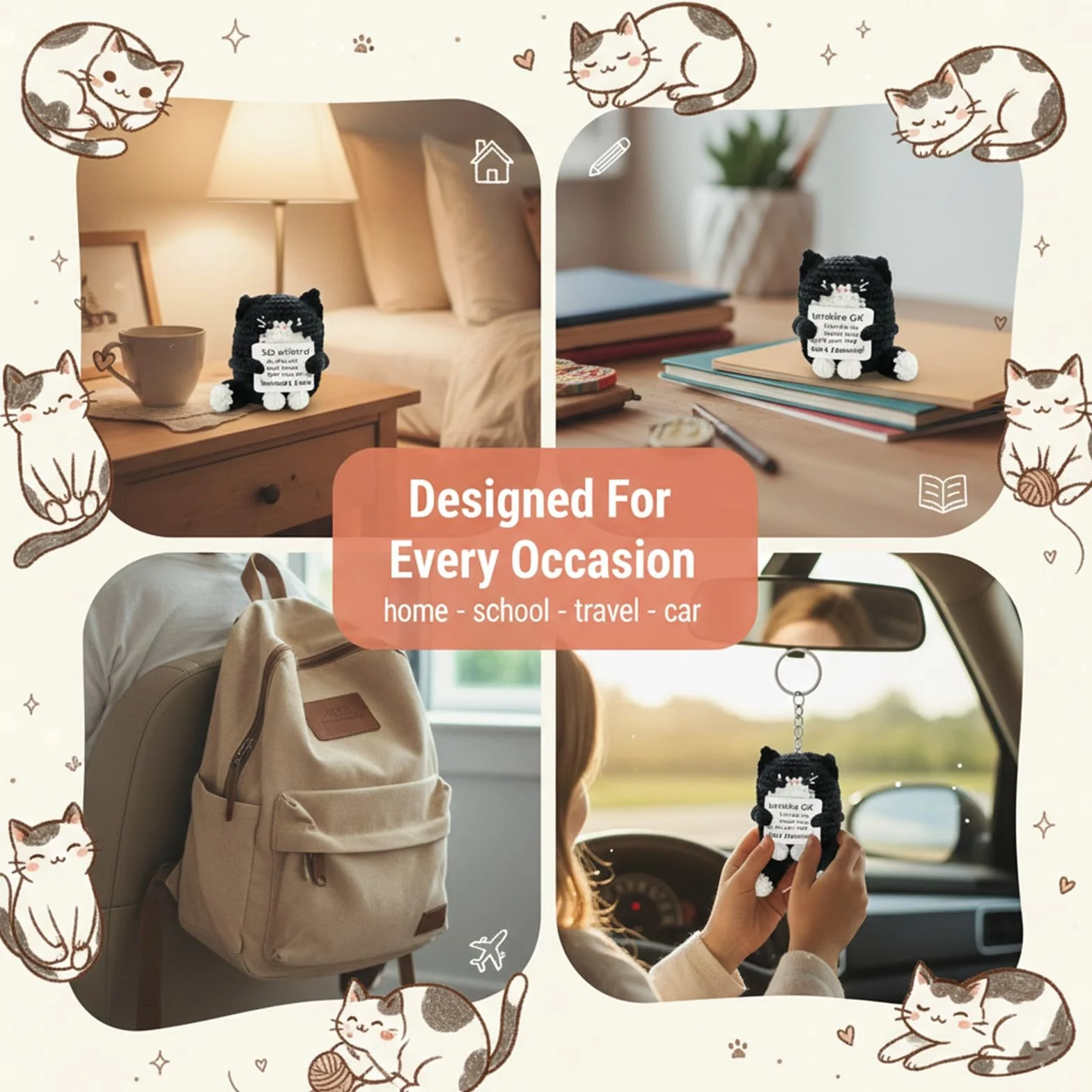 Miniature Chat Crochet Porte-Clés Fait à la Main Poupée de Soutien Émotionnel pour Bureau Maison