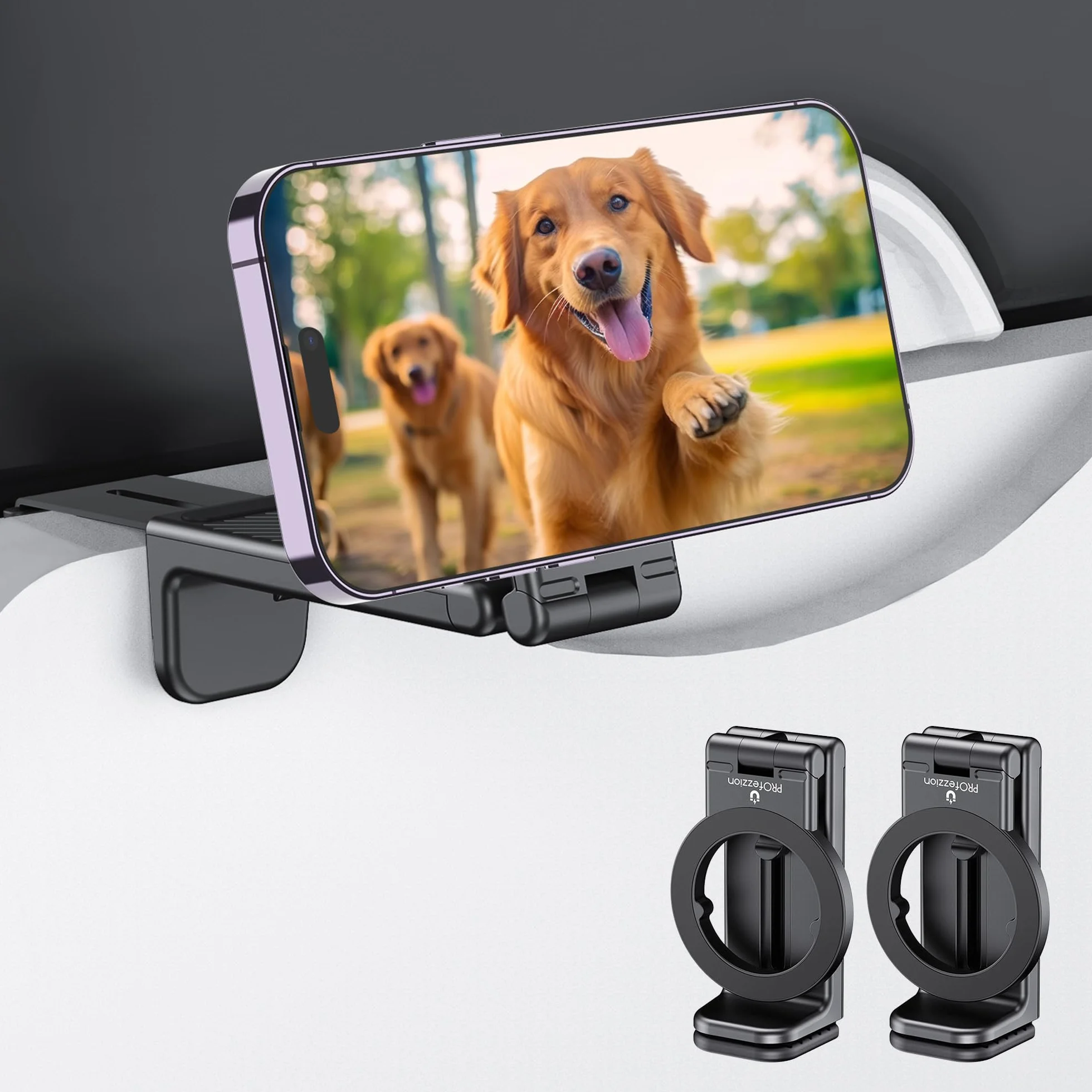 PROfezzion Podróżny uchwyt na telefon, bezpieczny lot, uchwyt na telefon, obracany o 360°, do iPhone'a 16, 16 Plus, 16 Pro, Max, serii 15, 14, 13, 12, z bezpiecznym etui, do samolotu, pociągu, biurka,