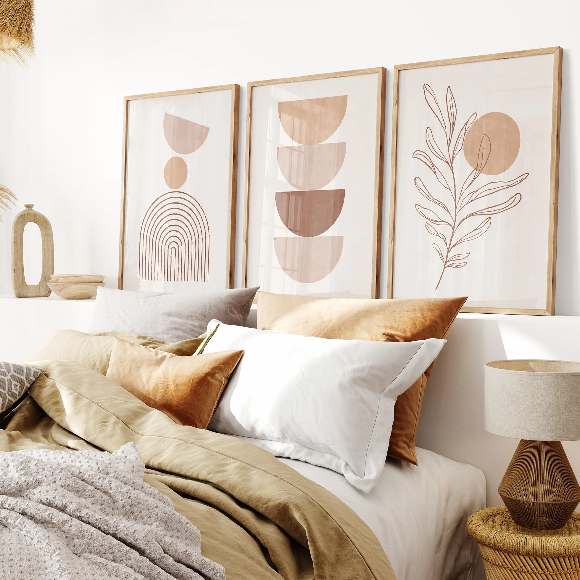 Tableau Decoration Murale 30x40 Sans Cadre Lot de 3 Poster Mural Boheme Terracotta