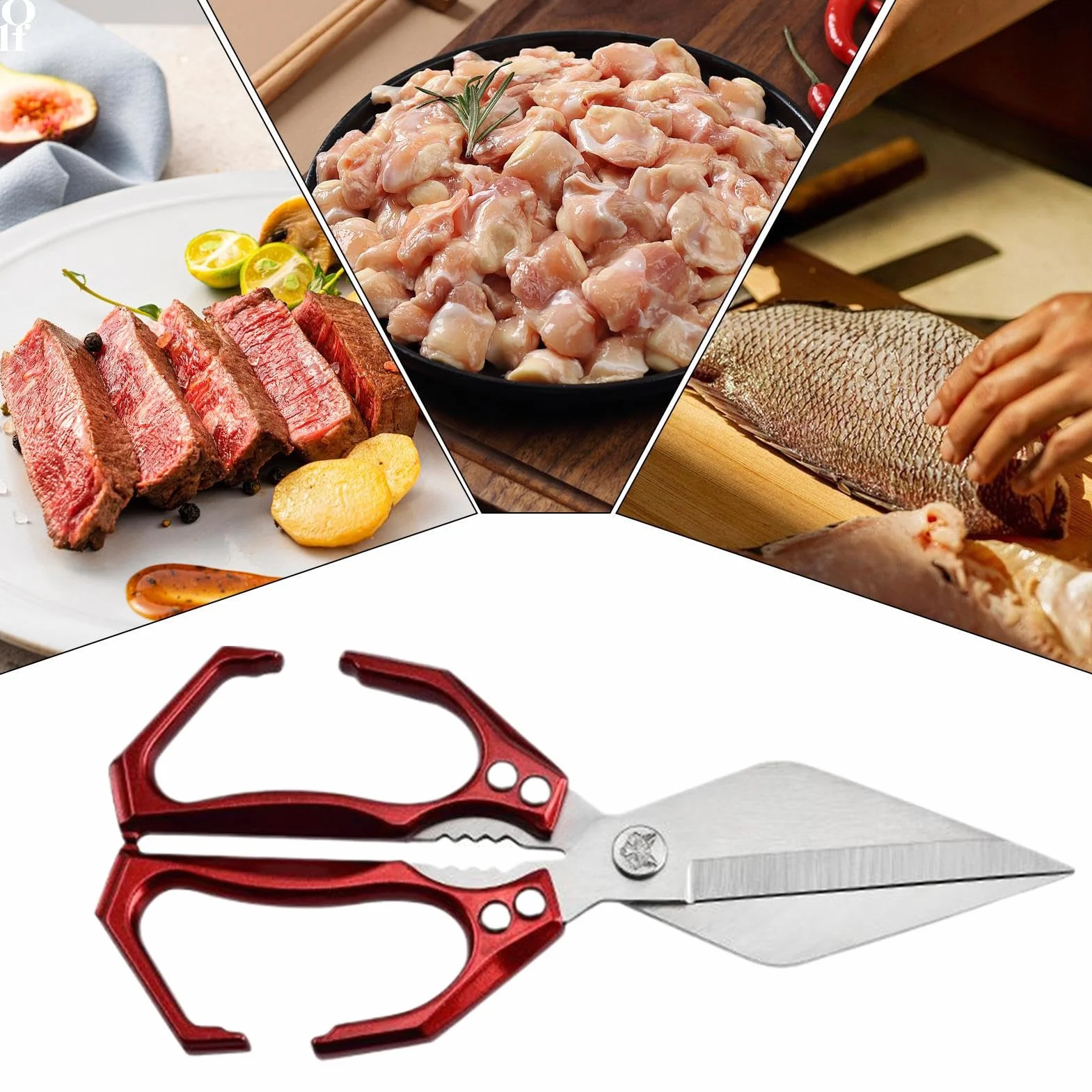 Ciseaux de Cuisine Acier Inoxydable Multifonctionnels pour Découper Poulet Poisson Crabe