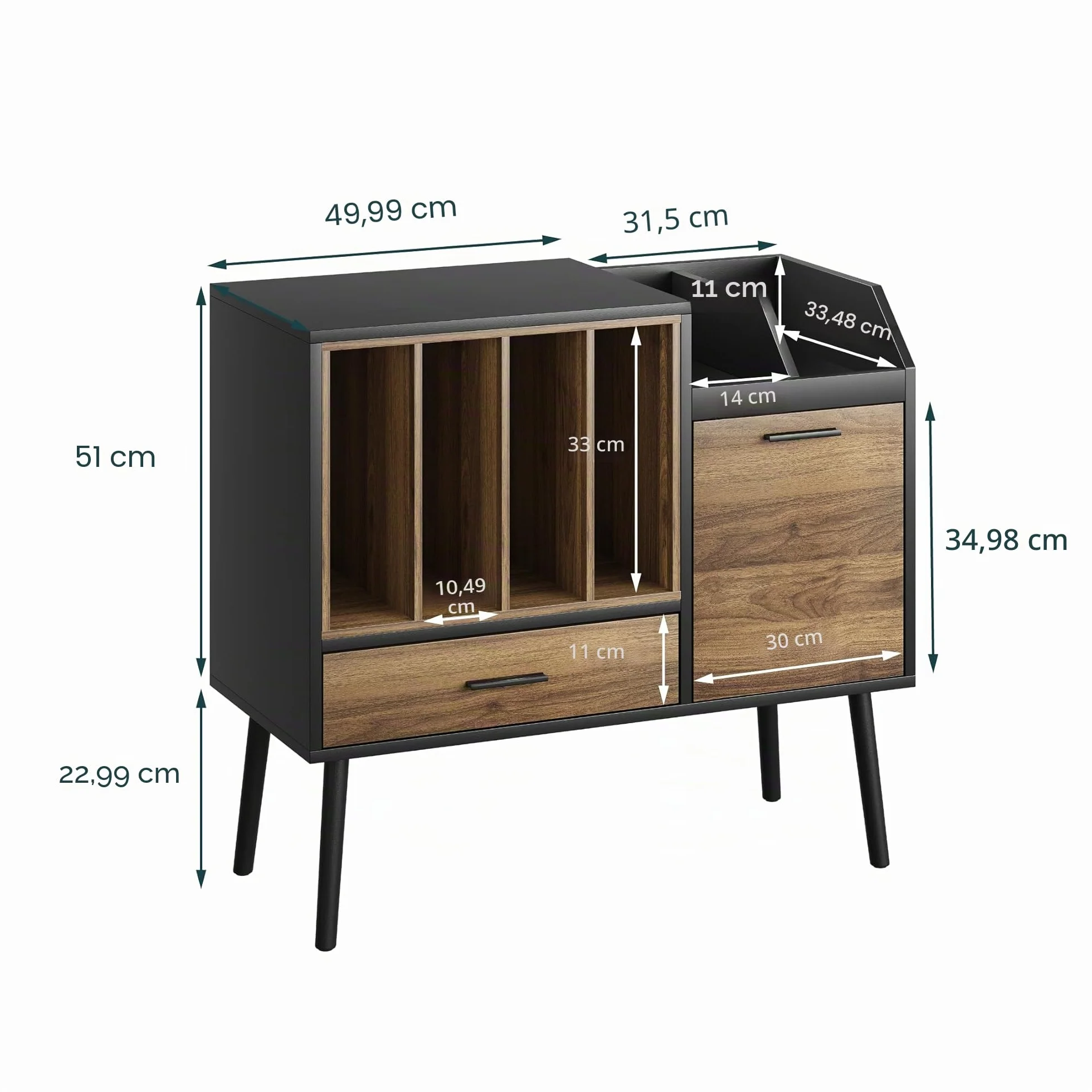 Semiocthome Support de Tourne-Disque avec Caisse en Vinyle, Table de Rangement avec tiroir et Pieds massifs, Plateau pour platines tournantes (Grande)