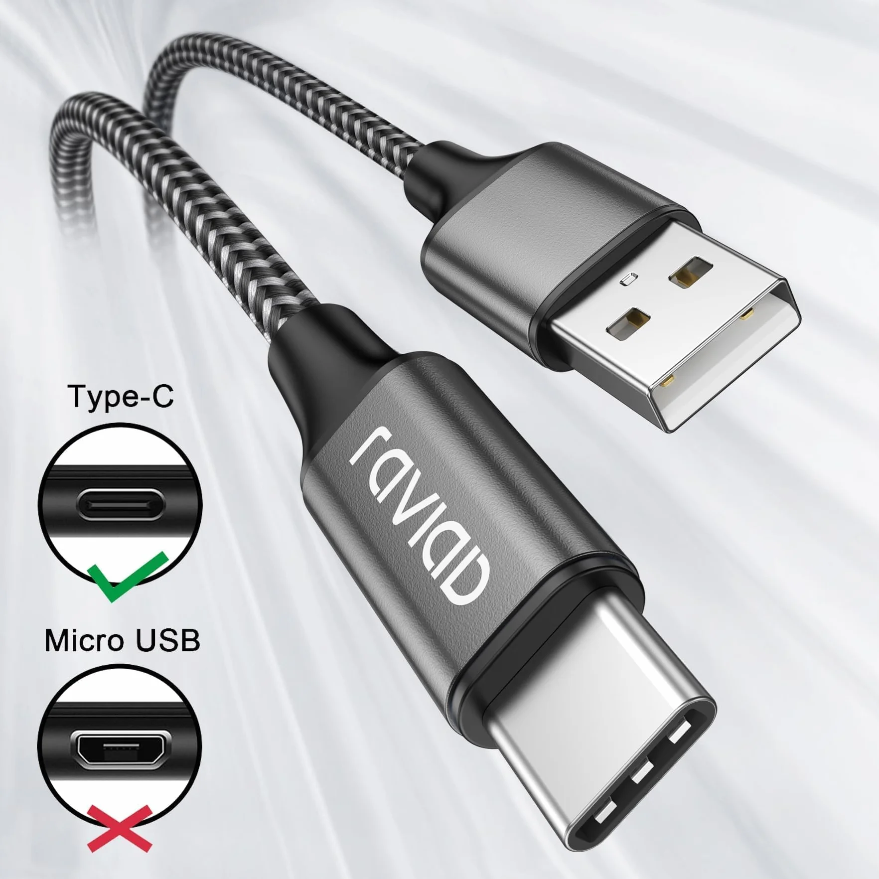RAVIAD Câble USB C Charge Rapide 3.1A, Lot de 2, 1M Nylon pour iPhone 17 16 15 Samsung Galaxy S25 S24 S23 S22 S21 S20 S10 Huawei P40 P30 Redmi Note 10 9
