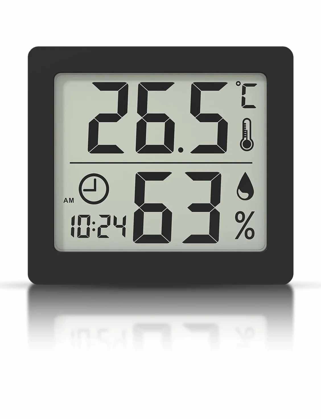 Thermomètre/Hygromètre Numérique Grand Écran LCD 3,1" Intérieur Moniteur Température Humidité avec Horloge Noir