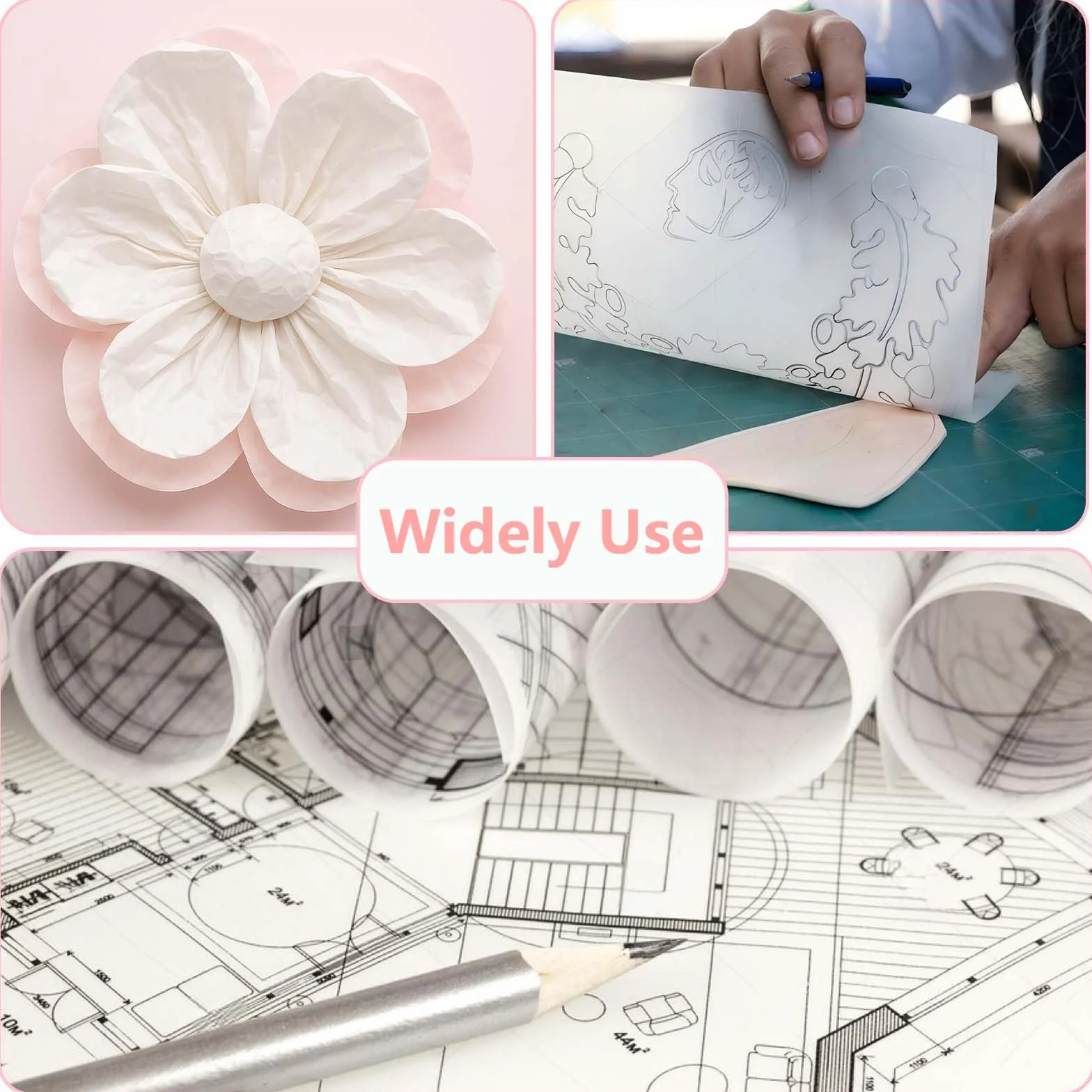 Papier Calque en Rouleau 30 cm x 50 m 26 g/m² Transparent pour Croquis Couture et Bricolage