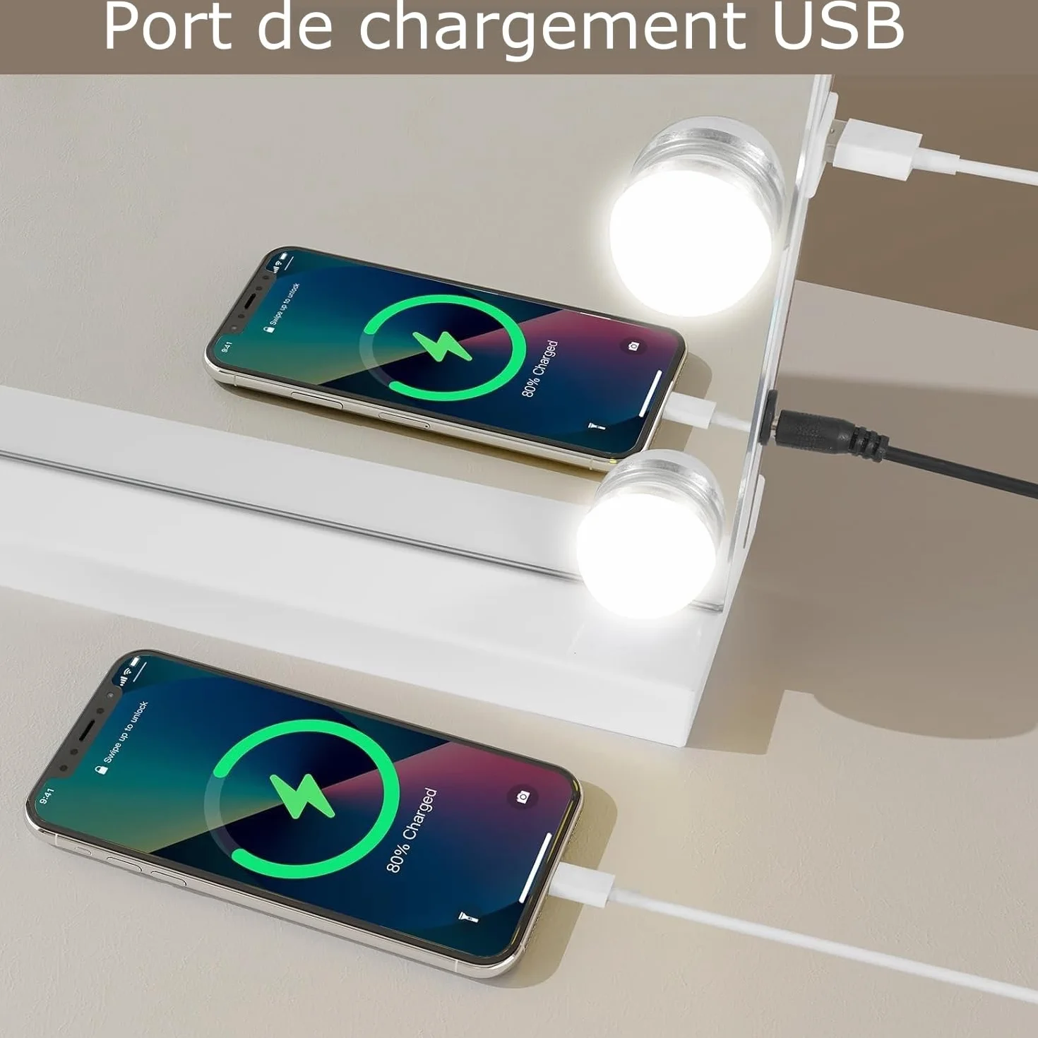 YOURLITE Miroir Maquillage Hollywood 58X45 cm,15 Ampoules LEDMiroir Coiffeuse Luminosité Variable avec Port USB, Contrôle Tactile avec Loupe Grossissante, pour Coiffeuse Miroir sur Table/sur Mur