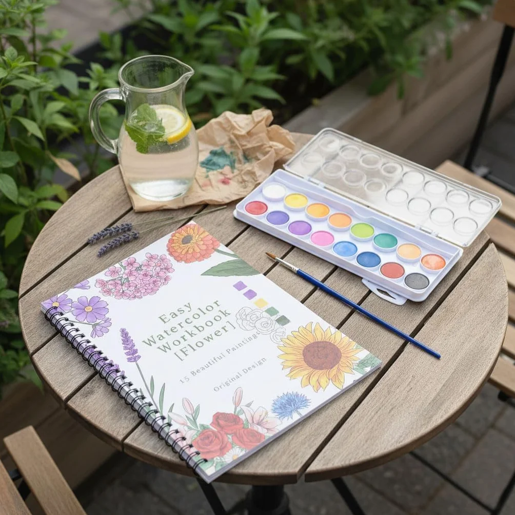 Cahier Aquarelle à Peindre pour Débutant, 16 Couleurs avec Pinceau, Livre Aquarelle Adulte