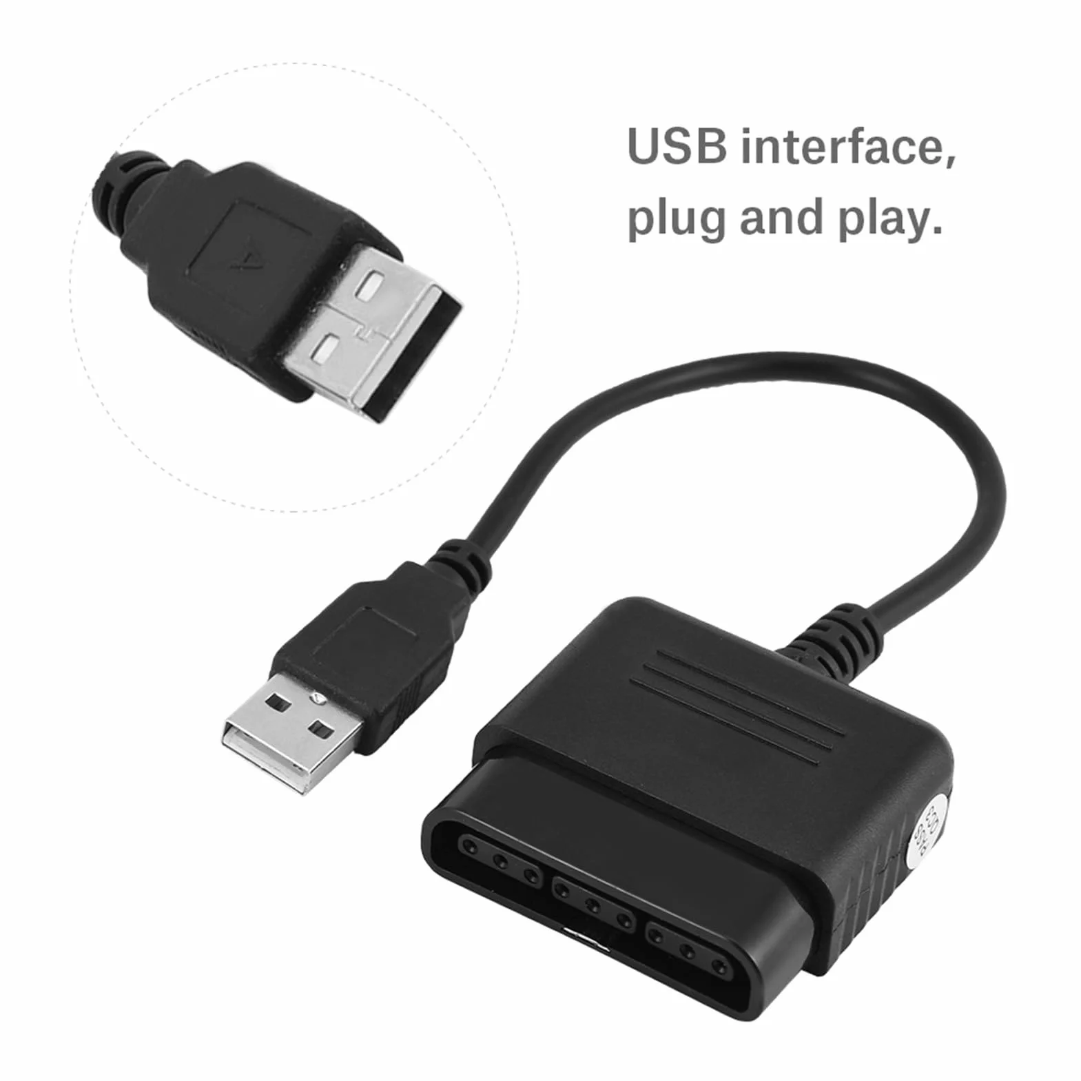 Adaptateur PS2 USB Convertisseur Câble Jeux PS2 vers PS3 PC Manettes Originales Double Vibration Compatible Windows ABS