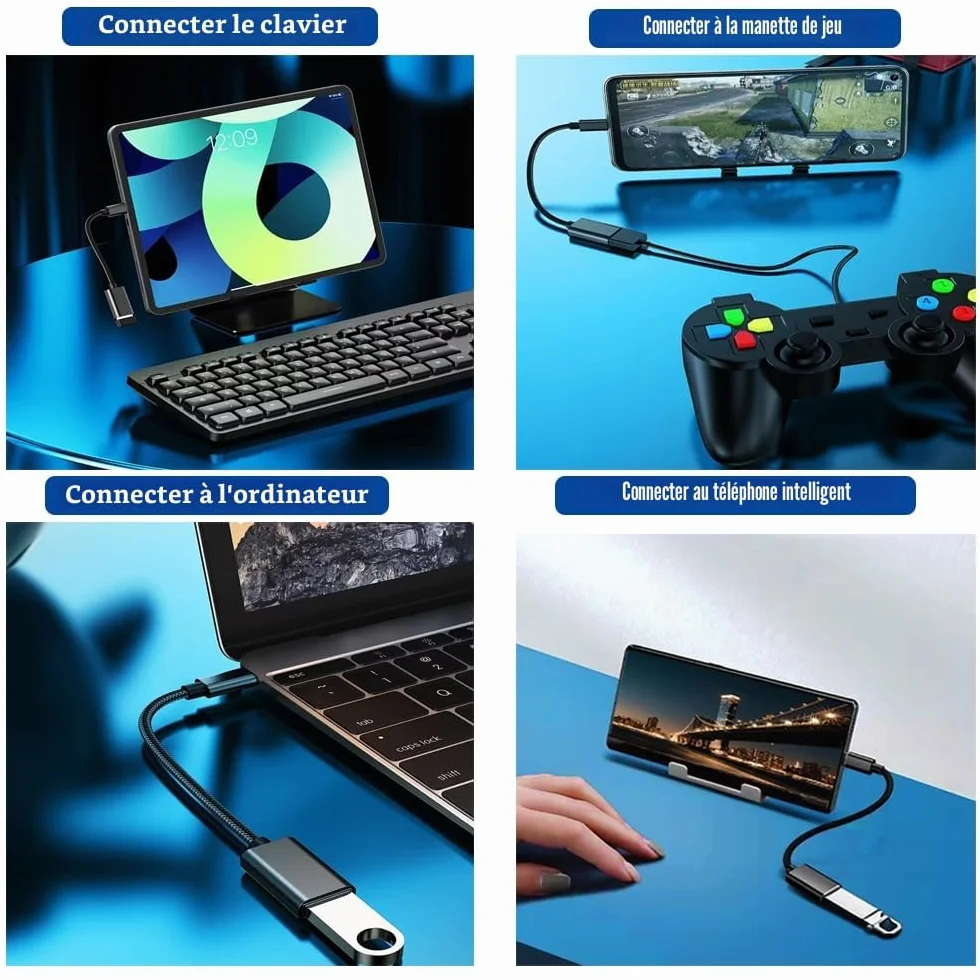 Adaptateur USB C vers USB OTG Type C mâle femelle pour iPhone 16/15 Pro Max iPad Pro MacBook Pro Air Samsung Galaxy S24 S23 S22 S21 Google Pixel Huawei