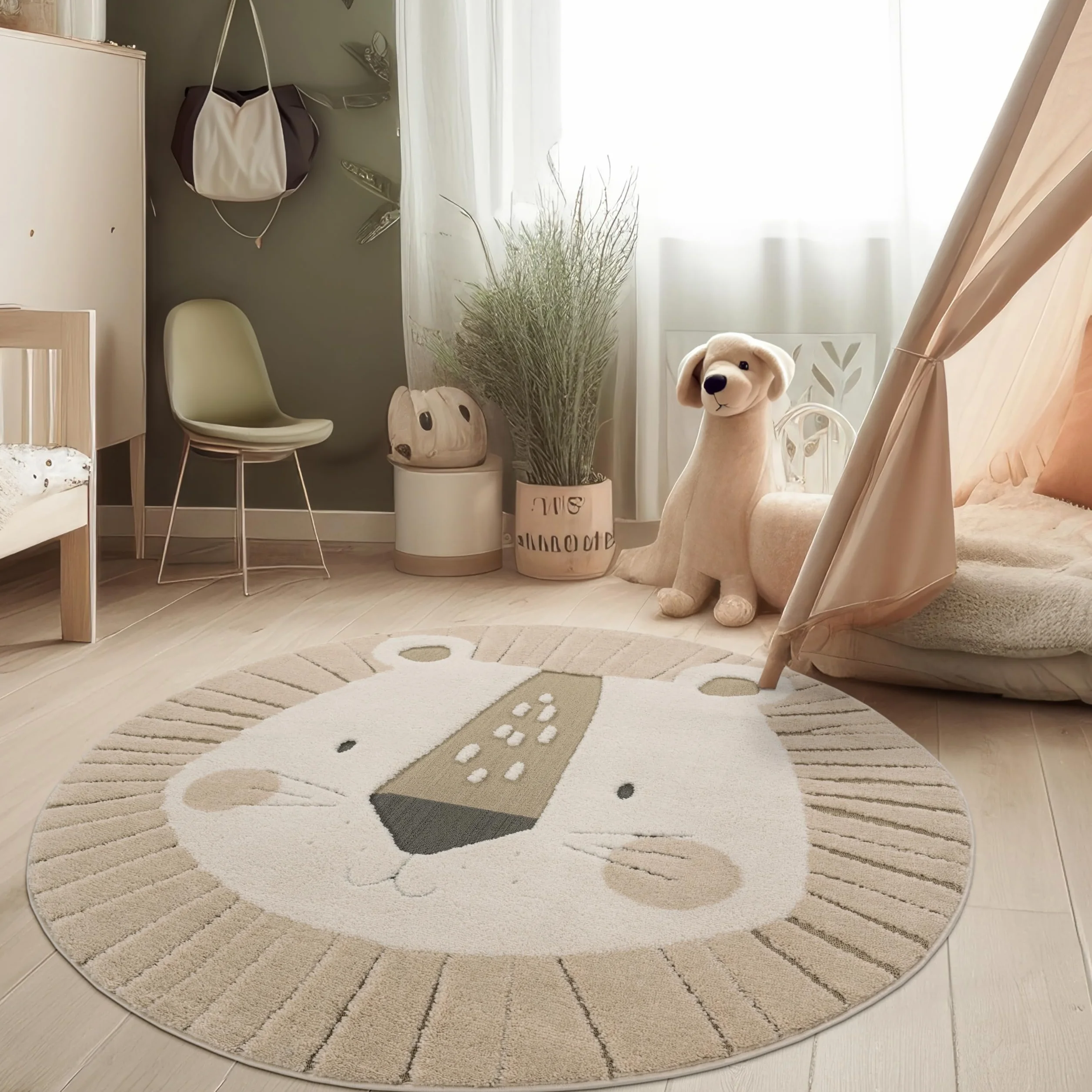 Paco Home Tapis pour Chambre d'enfant Effet 3D 120 cm Rond Cream