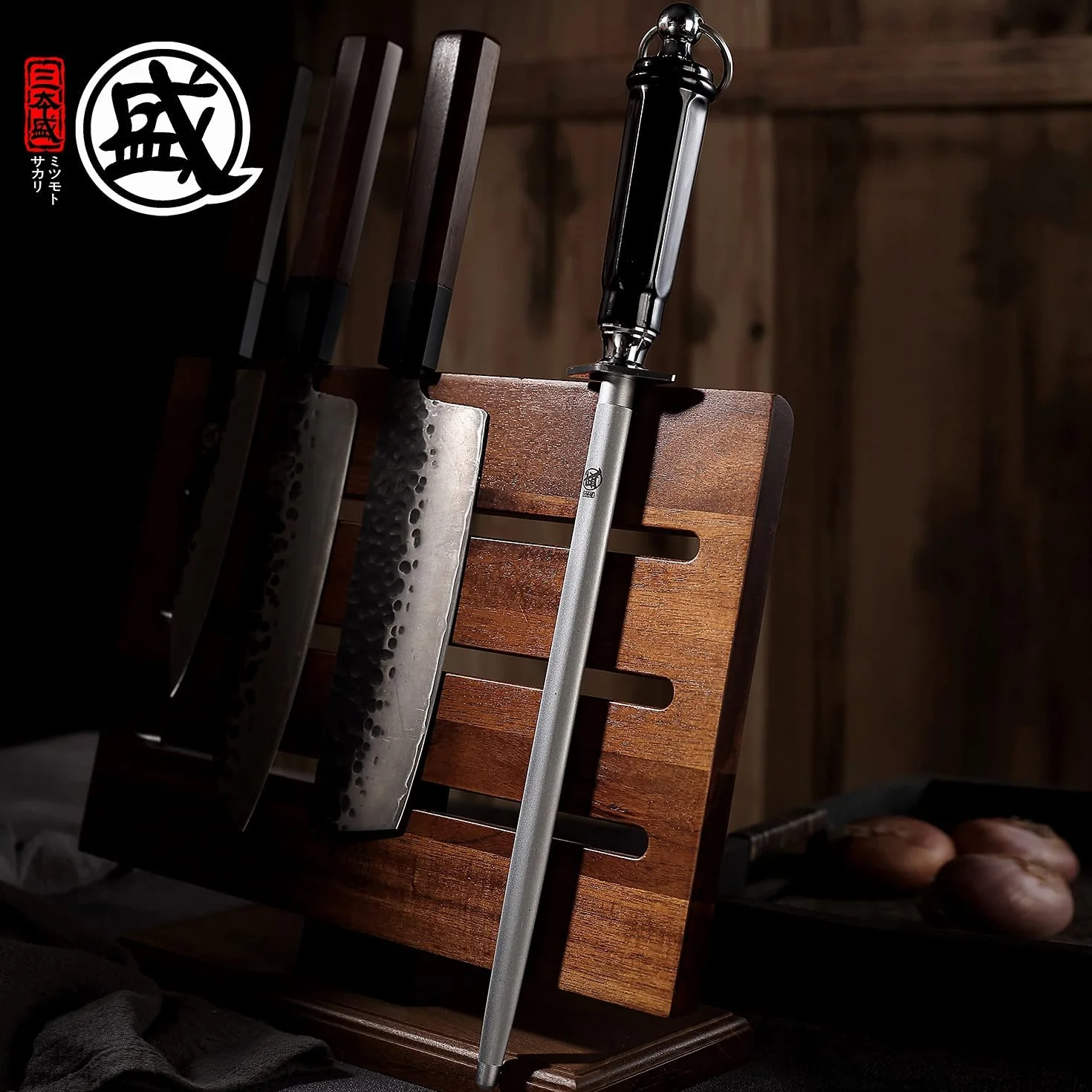 Fusil à Aiguiser Diamant Japonais MITSUMOTO SAKARI 40 cm Plat Professionnel avec Manche ABS et Aimant Puissant