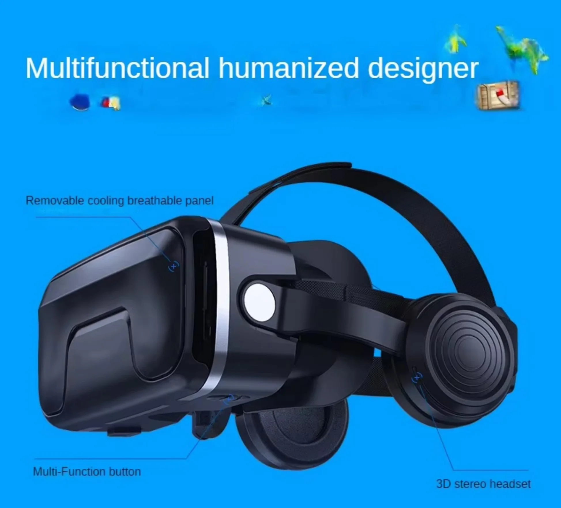 Zestaw VR, okulary wirtualnej rzeczywistości z słuchawkami, uniwersalne okulary wirtualnej rzeczywistości dla smartfonów 5-7.2" iOS Android Windows Graj w filmy 3D i gry wideo, czarny (dla telefonu z