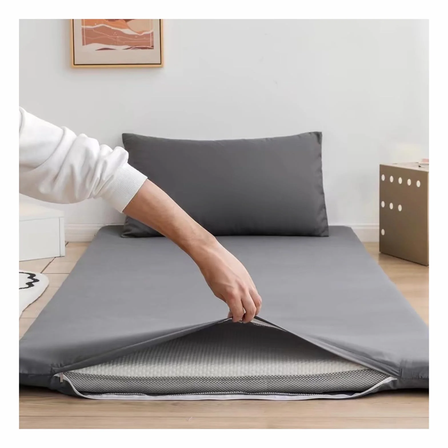 Housse de Futon Japonaise en Coton Lavable avec Fermeture Éclair 150x200cm