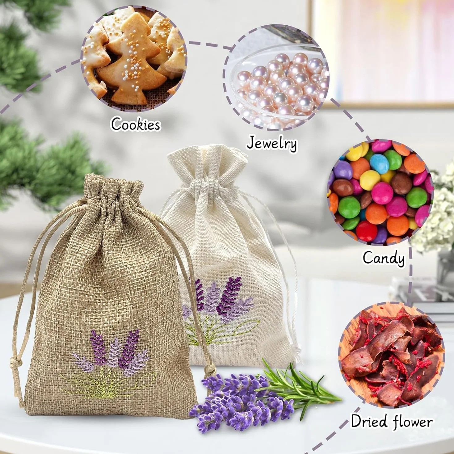 Sachets de parfum lavande vides à remplir - Lot de 10 sachets en toile de jute avec cordon de serrage