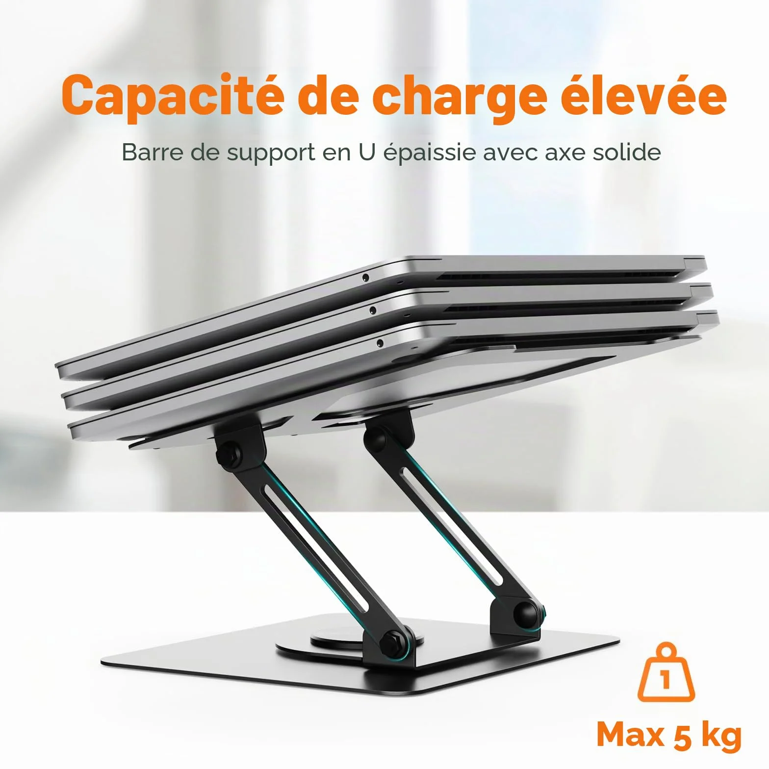 GRIFEMA GB1050 Support Ordinateur Portable Ergonomique Rotatif 360° Réglable en Hauteur Pliable Ventilé pour MacBook Air/Pro Dell Laptops 11-17 Pouces Noir