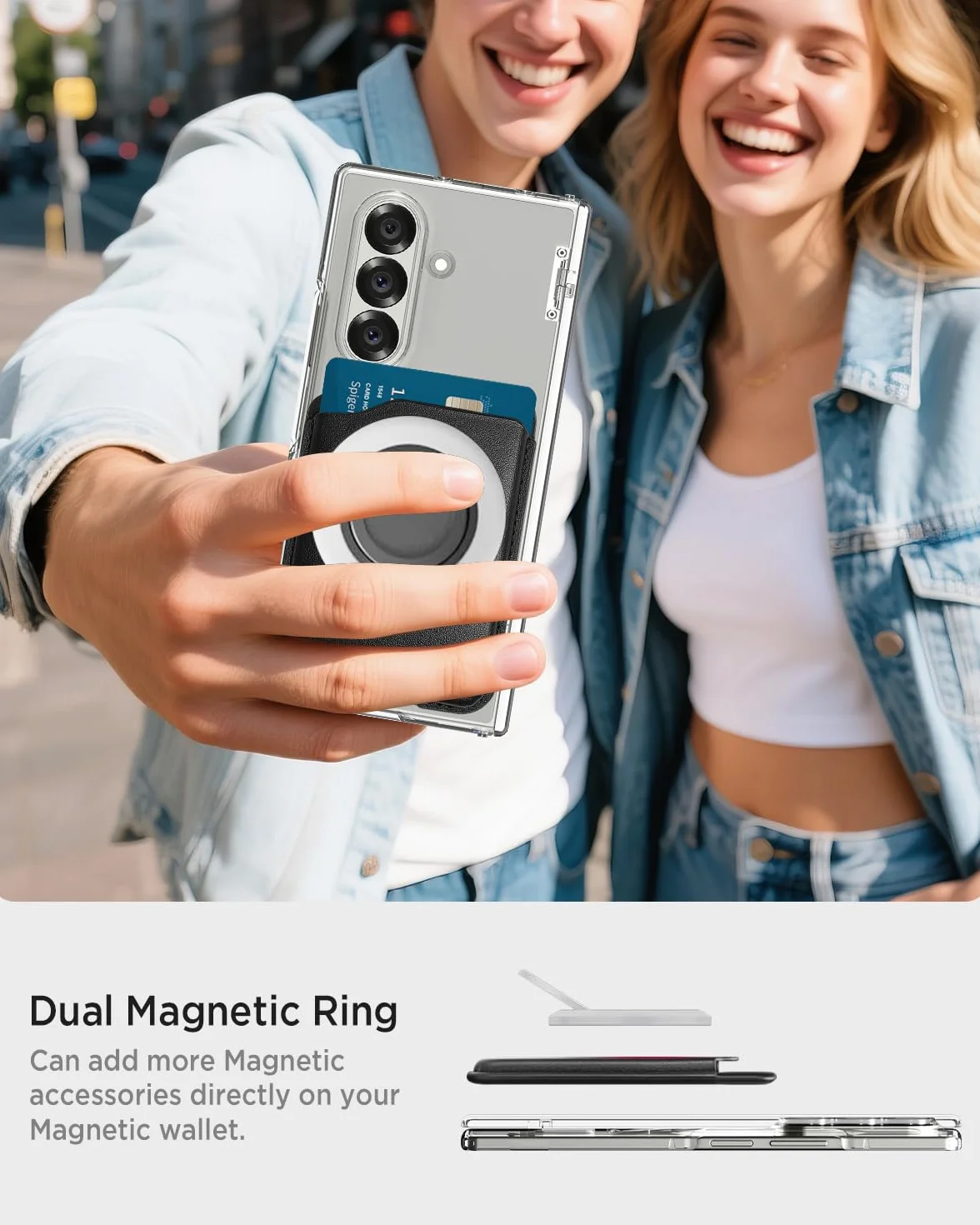 Miimall Samsung Galaxy S25 Ultra MagSafe, [uchwyt na 3 karty], wegańska skóra, etui na karty MagSafe, dwustronny portfel magnetyczny do Galaxy Fold 7/S25 FE/Pixel 10 Pro Fold/iPhone 17 16 15, Czarny