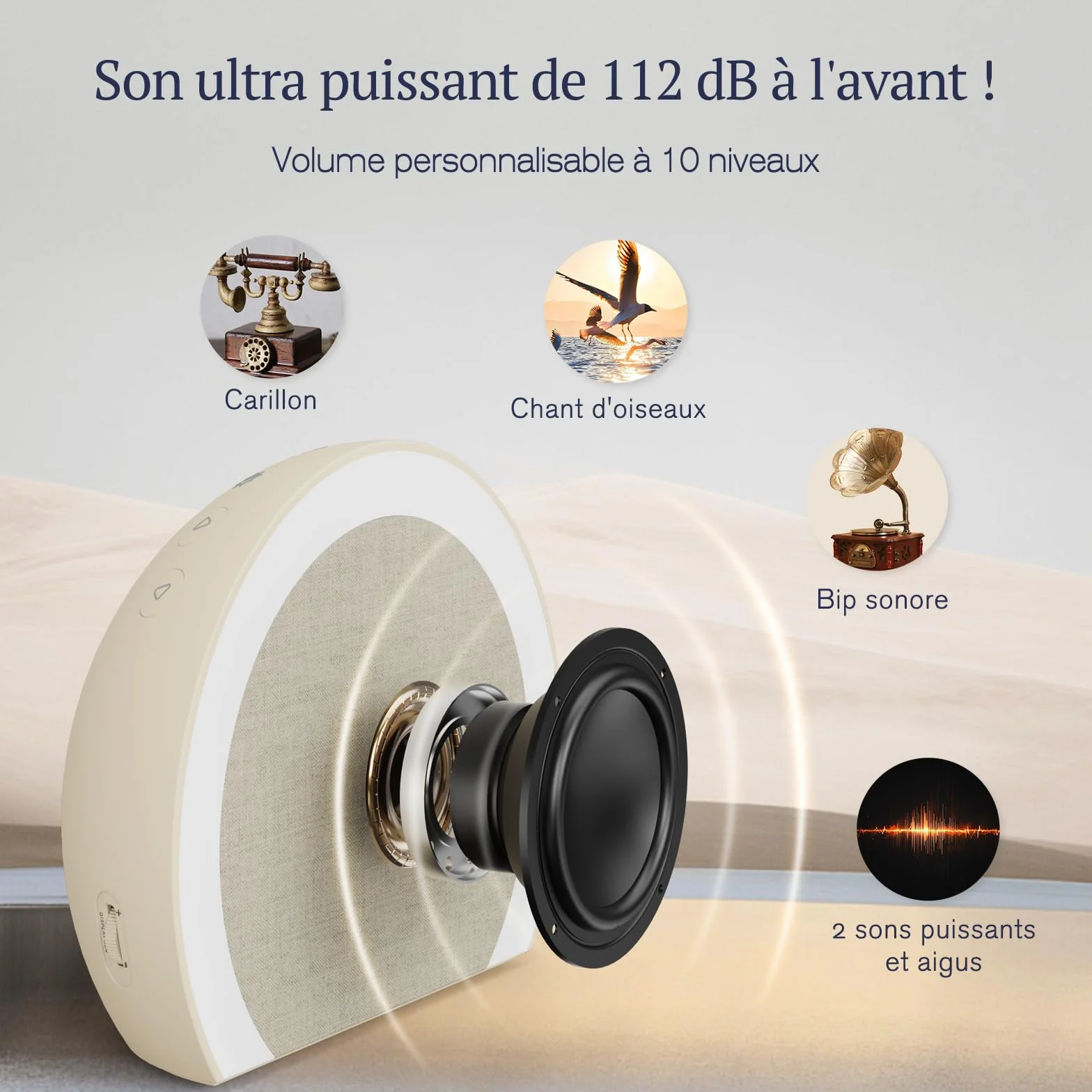 ANJANK Réveil lumineux avec Vibrations Puissantes Double Alarme 115 dB USB-C pour Sourds Enfants Adultes