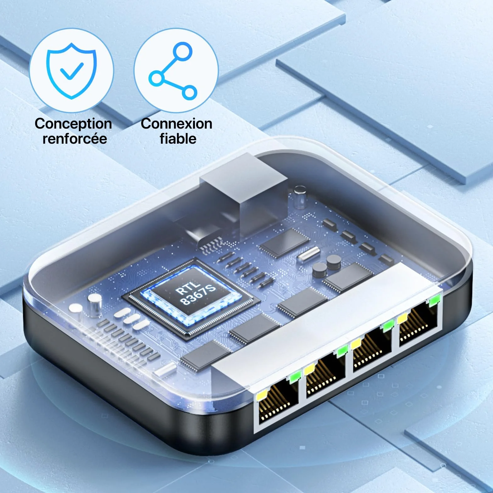 KiWiBiRD Switch répartiteur ethernet 4 Port 1000Mbps Cat 8 7 6 5e 5