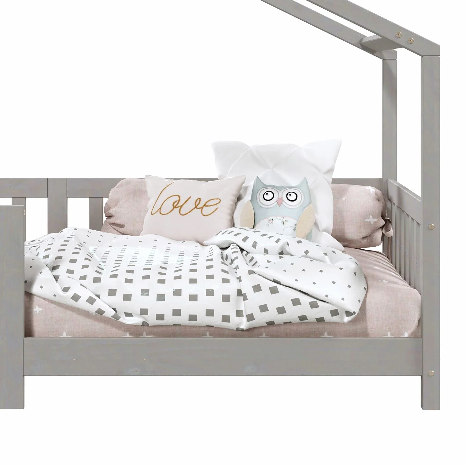 IDIMEX Lit cabane Enfant 90x190 cm LISAN lit Simple Montessori avec Barrières de Protection en Bois Massif lasuré Gris