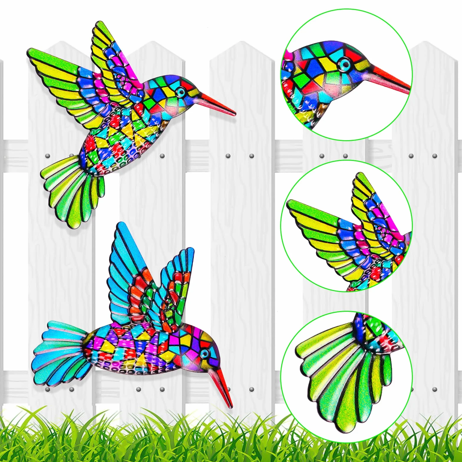 OFFCUP Métal Colibri Décoration Murale, 4PCS Sculpture en Fer, Mur Art Colibris Suspendues pour Jardin Maison