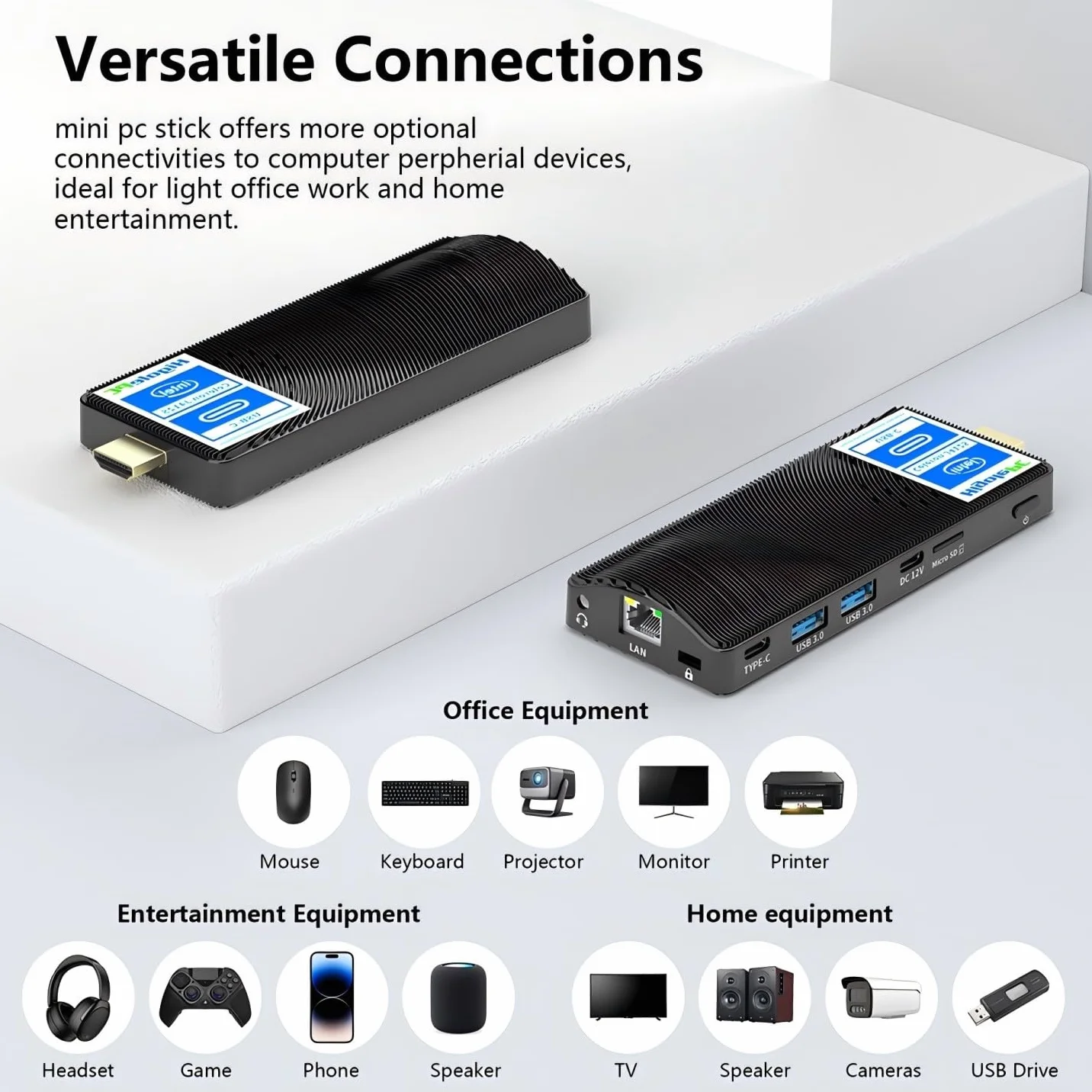 Mini PC Stick Win 11 Pro, Celeron J4125 8GB 256GB eMMC, Fanless, 4K 60Hz, USB-C, WiFi BT 5.2