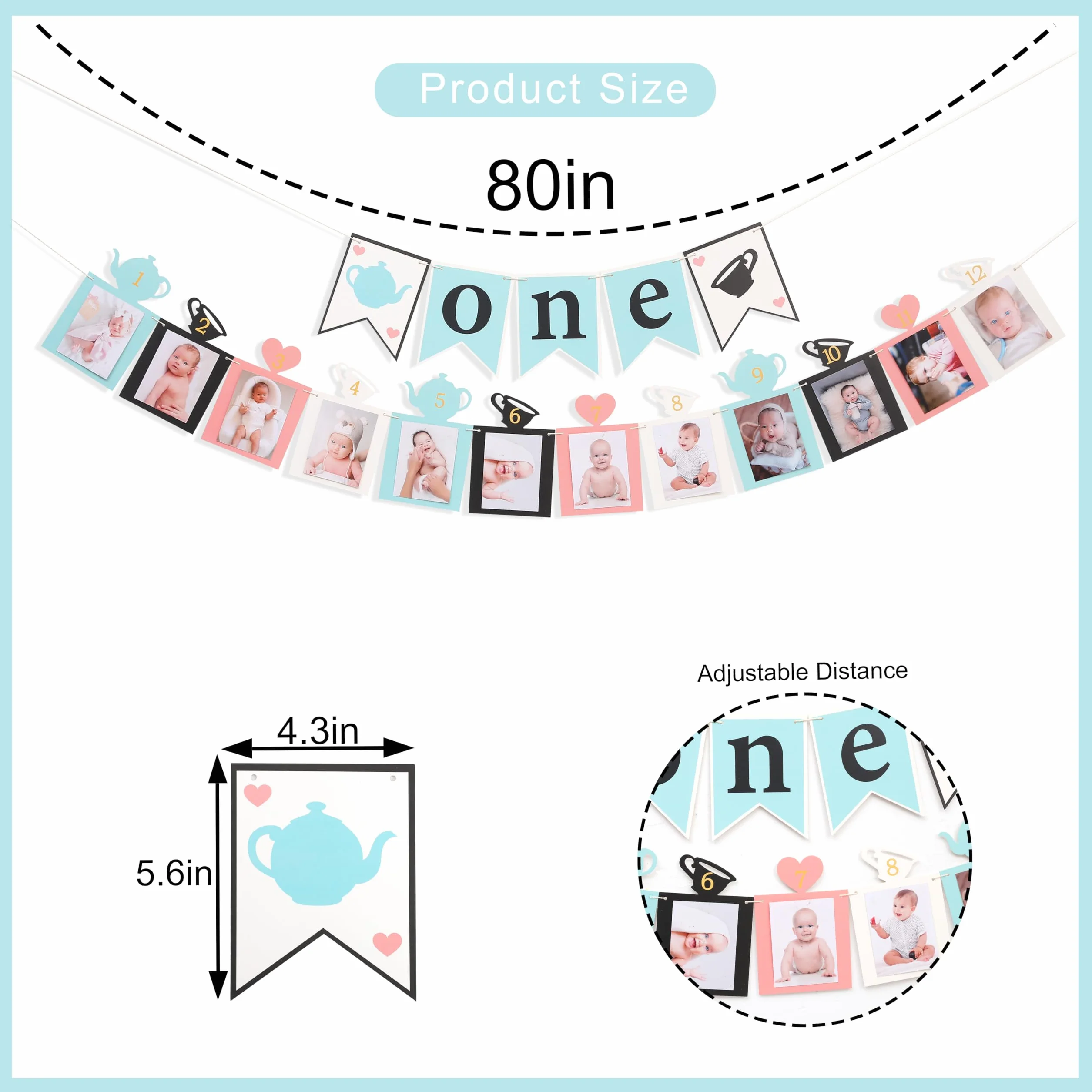 WAWUO Bannière Alice in ONEderland, décoration de 1er anniversaire