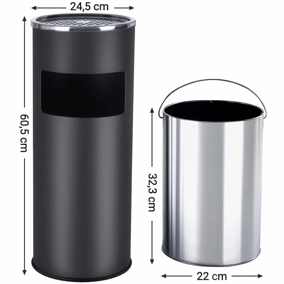 SONGMICS Poubelle en Acier Inoxydable 30L Noir ø24,5 x 60,5cm